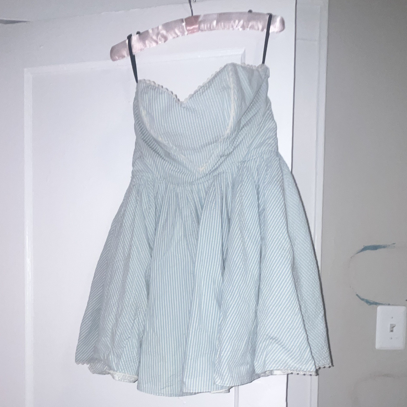 Betsey Johnson Fit & Flare Striped Sweetheart Strapless Cotton Dress 8
