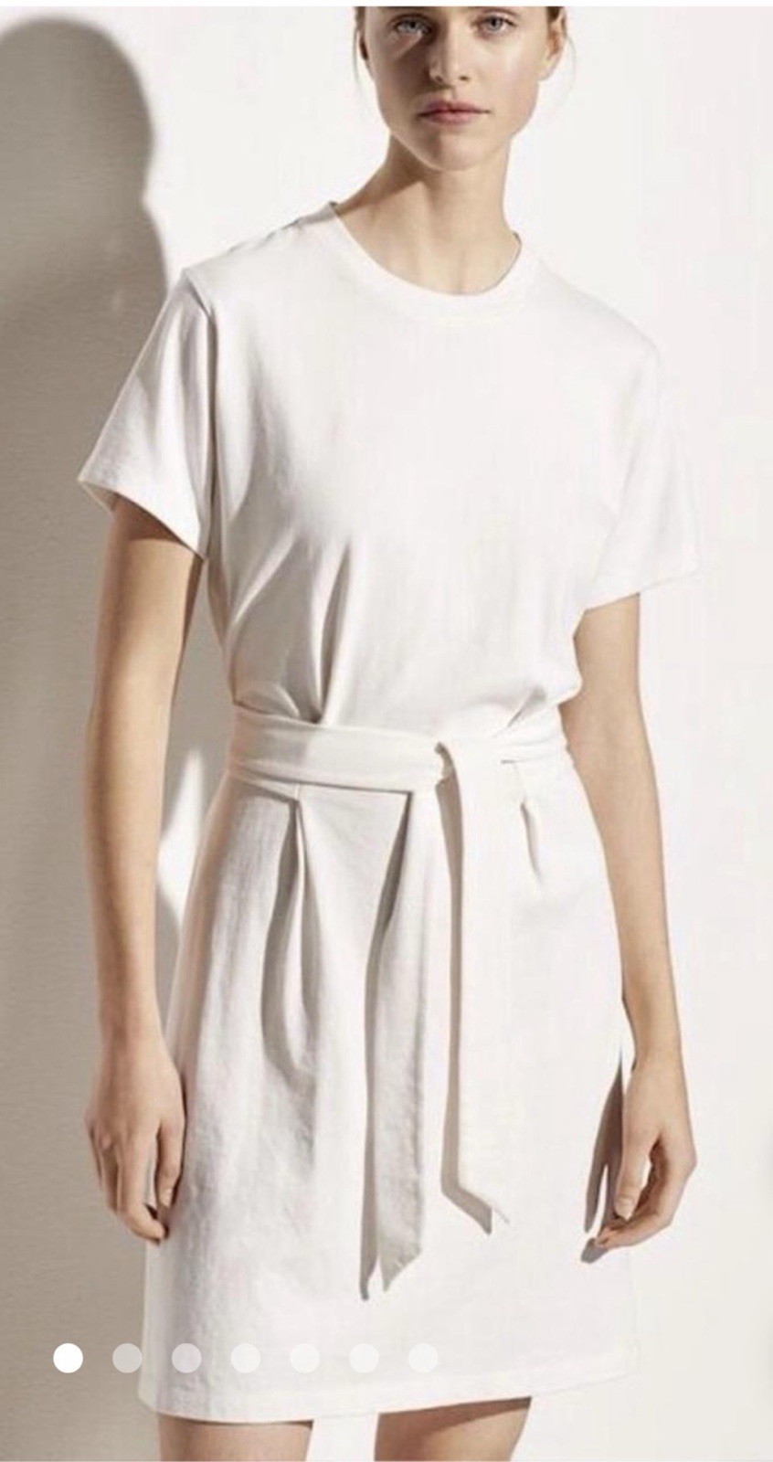 Vince White Cotton Blend T-Shirt Dress Short Sleeve XS Tie Rib Trim