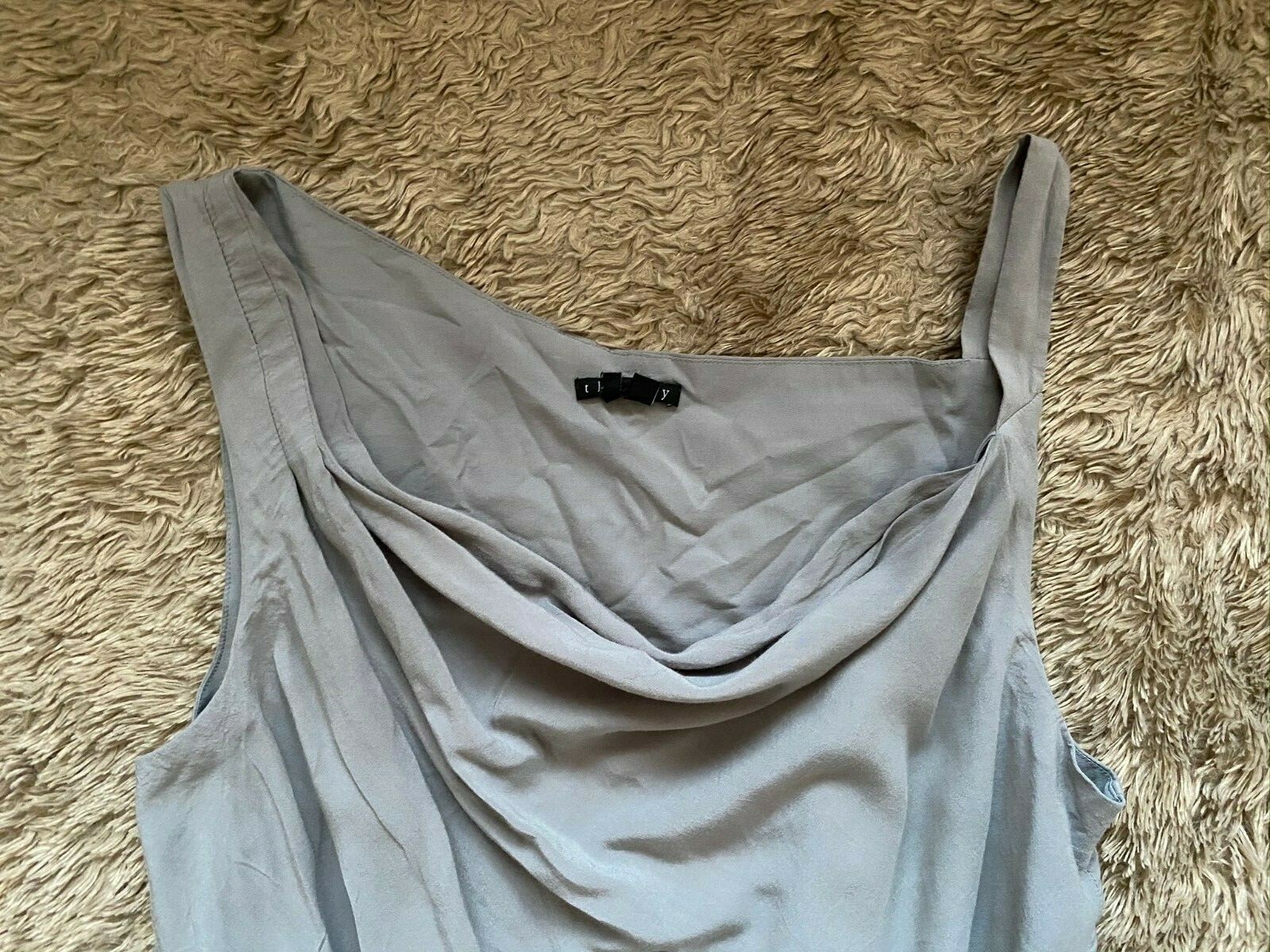 Theory Gray Rayon Jaylyn Rove w/ Pockets Draped Neck Sleeveless Dress Size 6