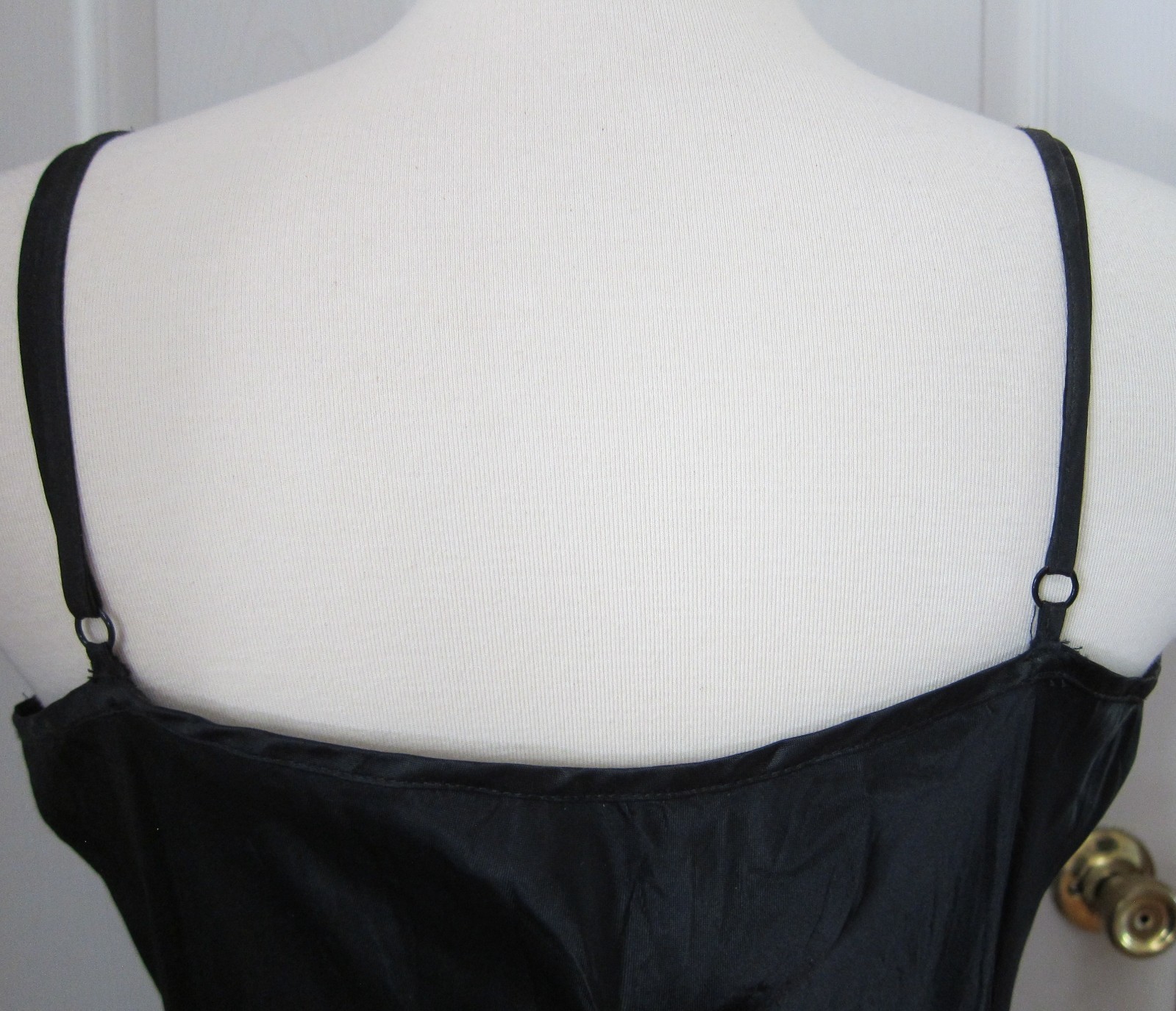 SEXY MAXI BLACK SLIP DRESS RUFFLED ROSES ADJUSTABLE STRAPS NEW W/O TAGS SZ L