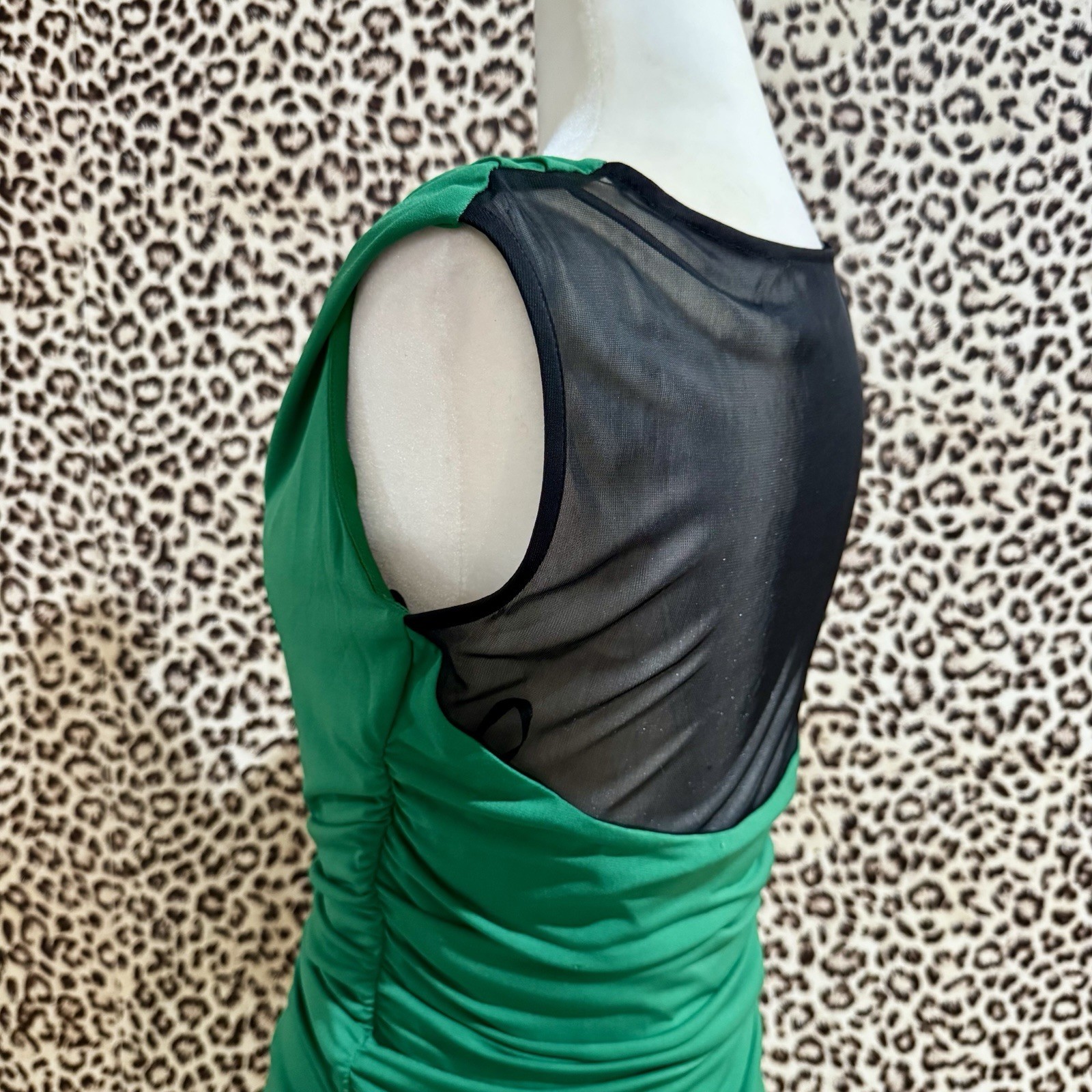 Sweet Storm Green Ruched Sleeveless Bodycon Mini Dress Cowl Neck Size L