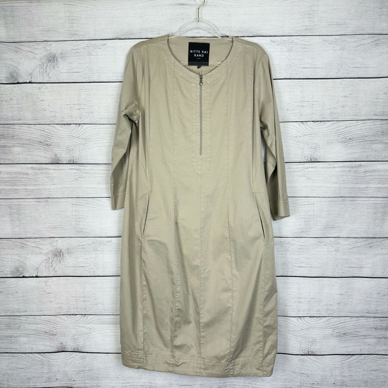 Bitte Kai Rand Utility Style Midi Dress Khaki Womens Sz XL Office Casual Modest