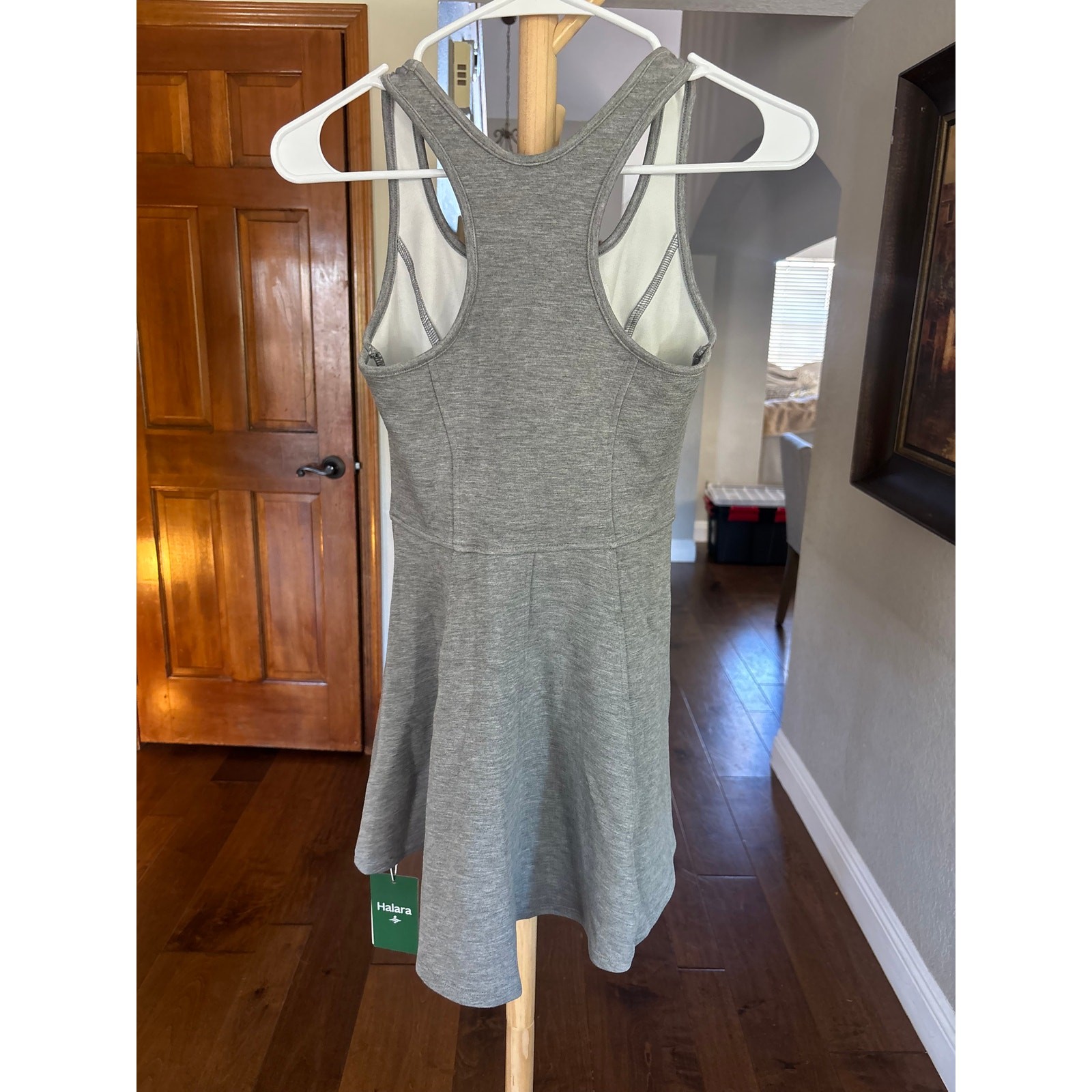 Halara Racerback Athletic Mini Dress Womens XS Heather Gray Built-In Bra NWT