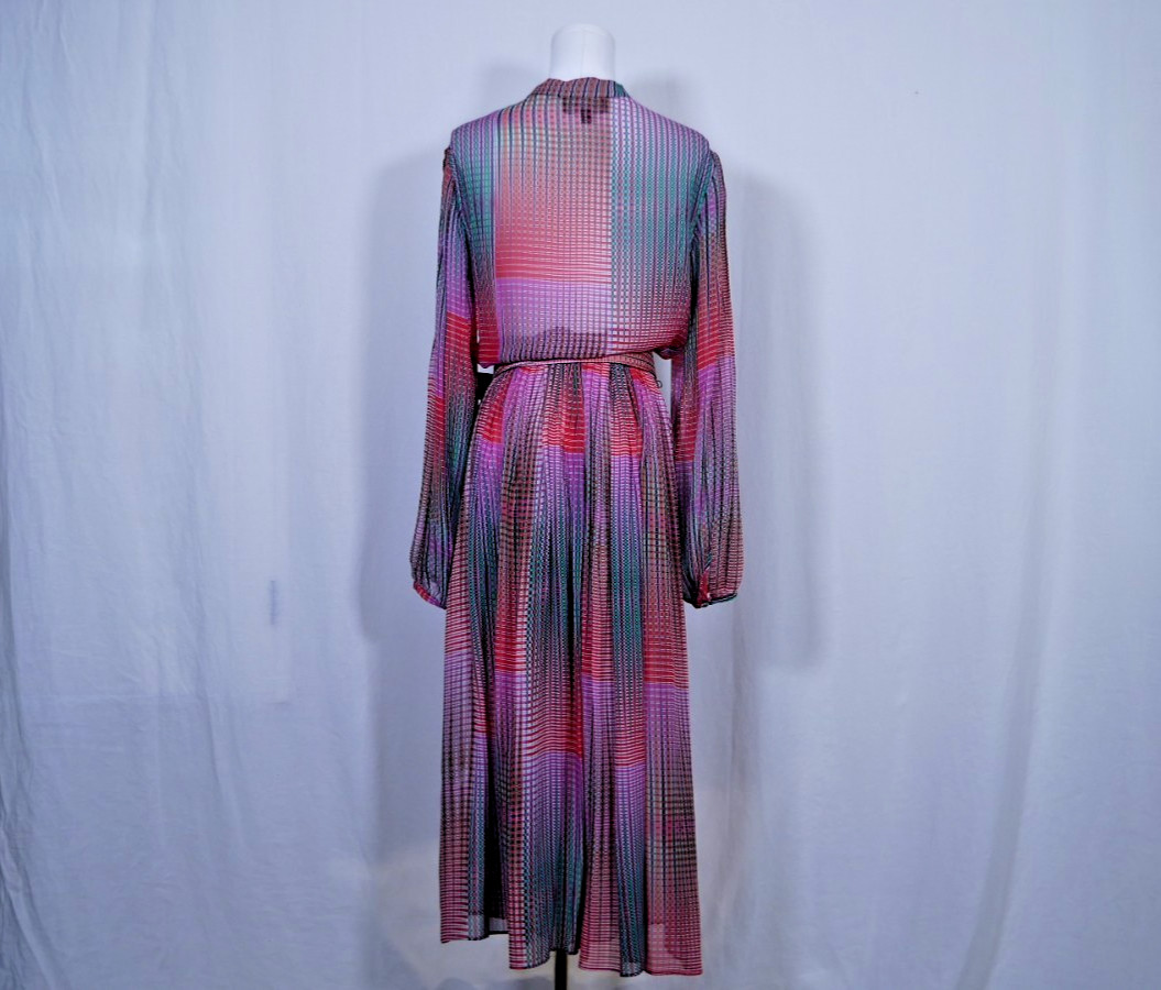 Saloni Raquel Ruffle Multi-Colored Printed Silk-Chiffon Dress Women’s Size 8