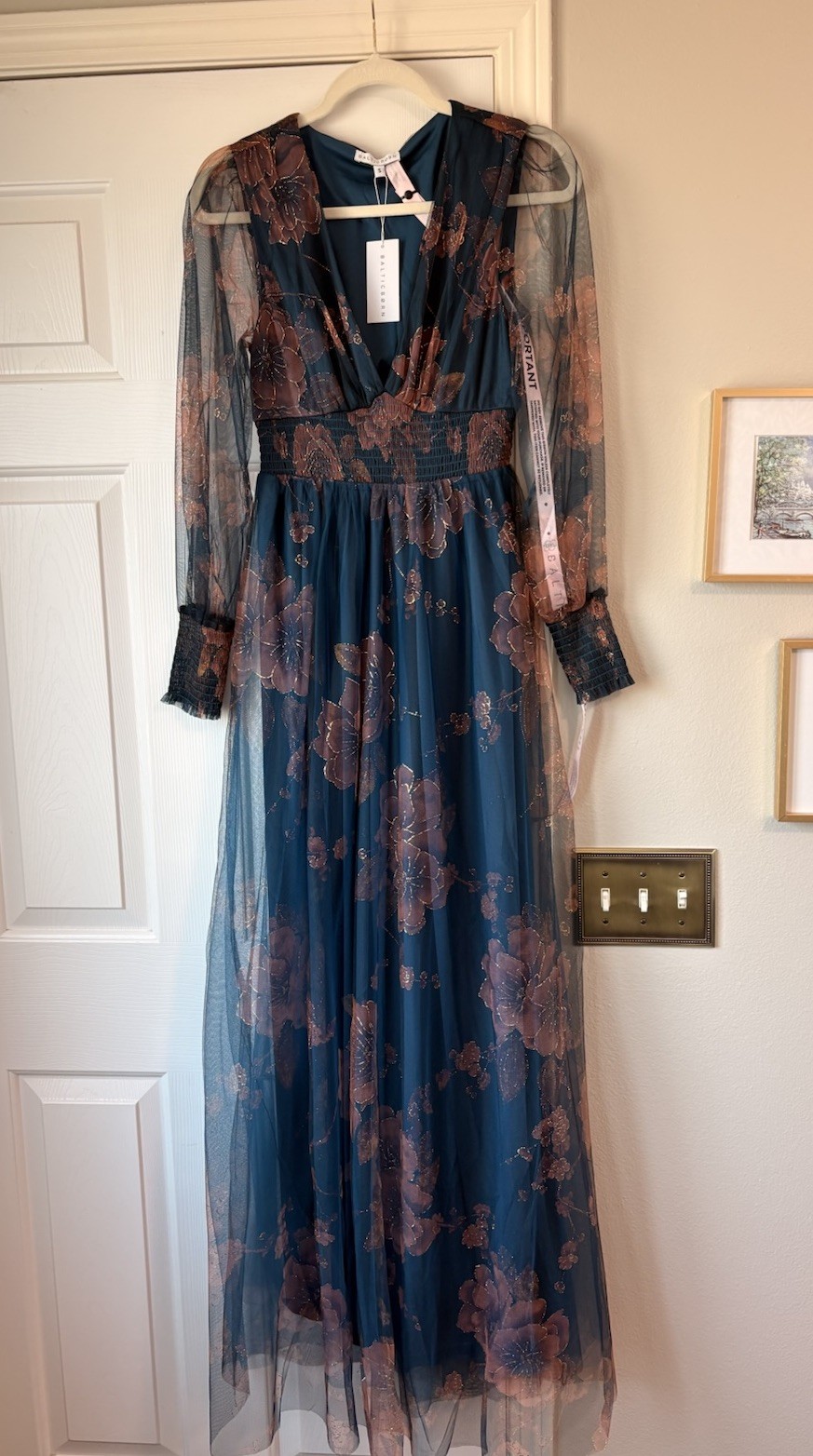 Baltic Born Layla Tulle Maxi Dress In Dark Blue Floral Size Medium