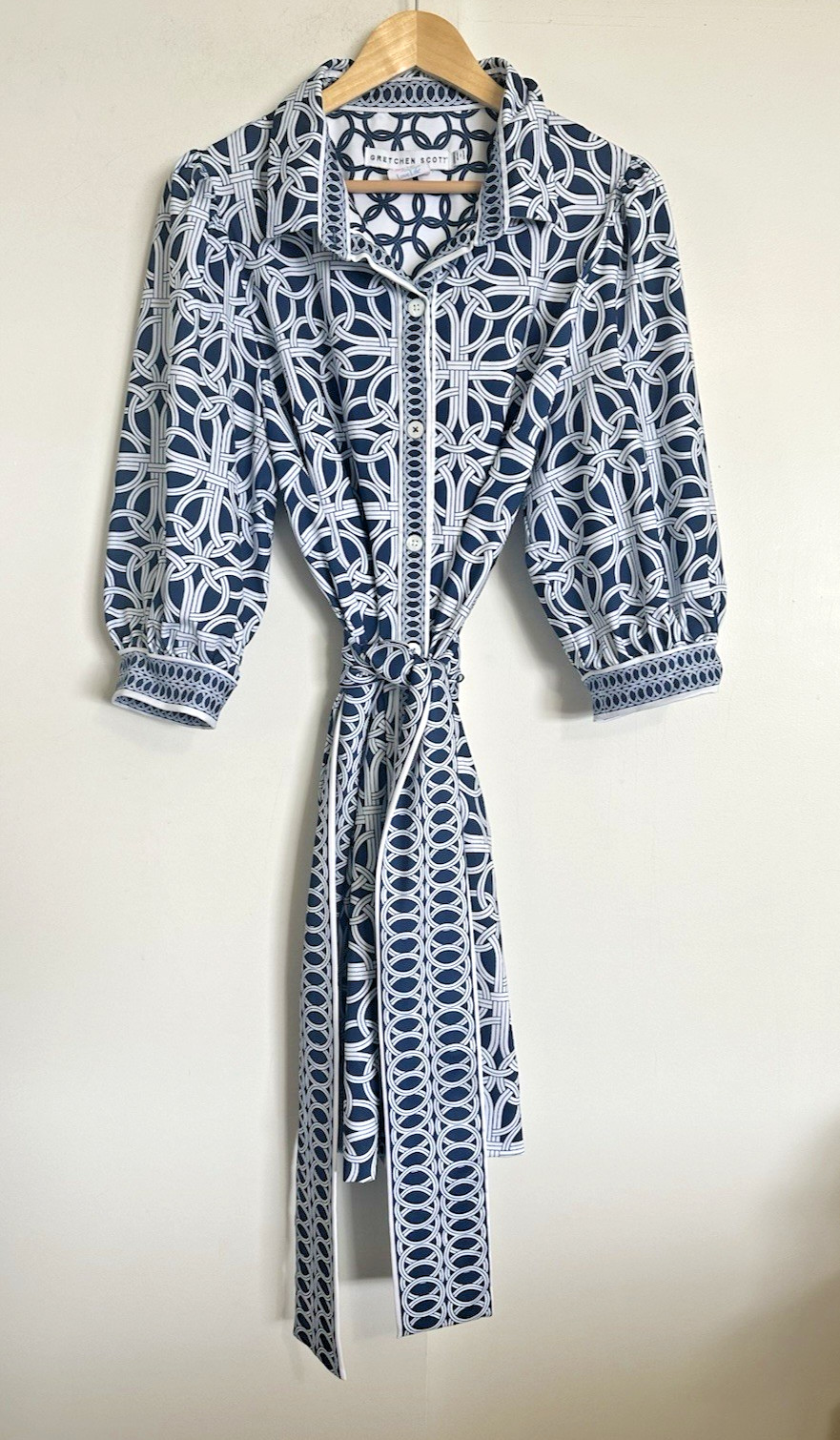 GRETCHEN SCOTT Blue White Swagger Dress 16 Goddess XXL Ring Toss Print