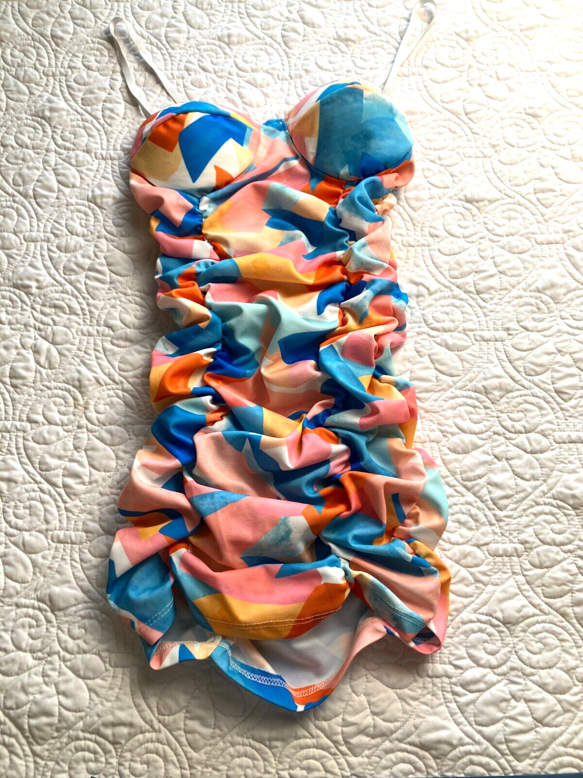 Galita Sz Small Modern Icon Multi Color Abstract Ruched Bodycon Dress