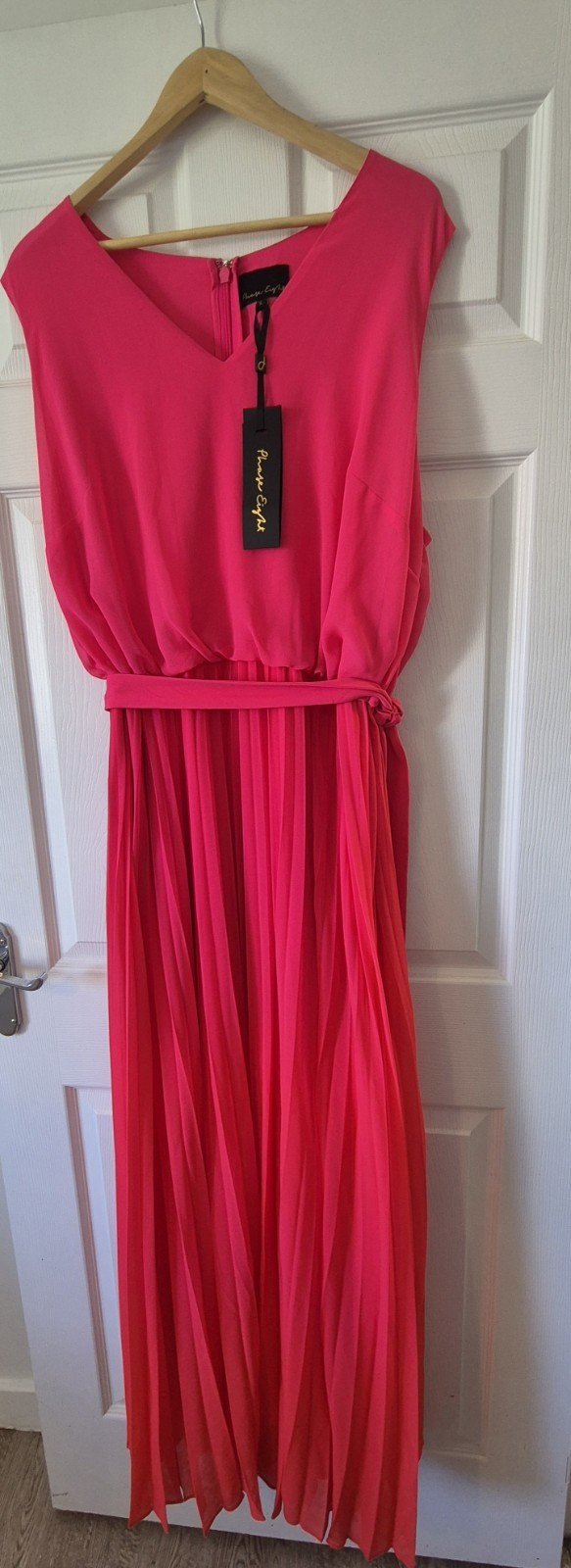 Phase Eight Pink/Red Ombre Piper Dress, Occasion Pleated Maxi, Size 2XL NWTS