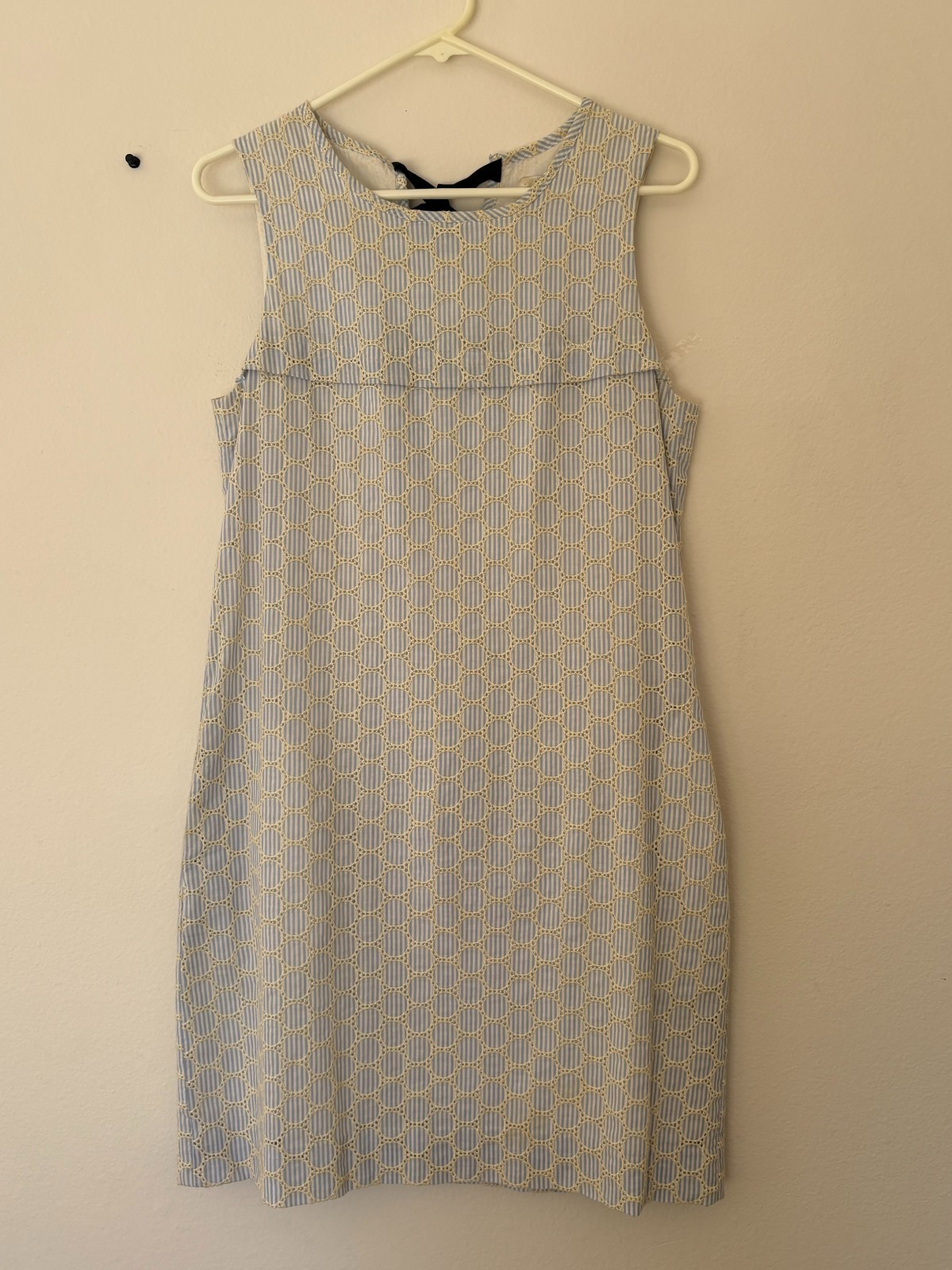 JCrew Blue White Seersucker Eyelet Shift Lined Side Pocket Dress New wo Tag sz 4