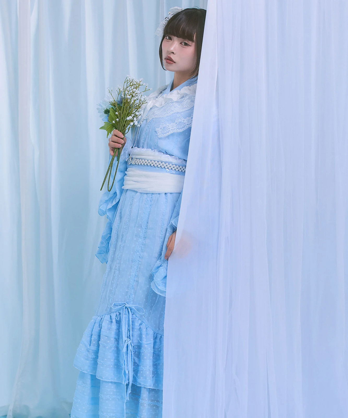 BULK Buy Dot Tulle Lace Ruffle Mermaid Yukata 3pc Set Large Sizes Jirai New
