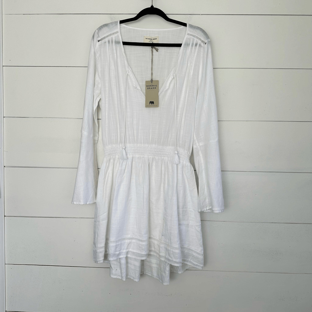 The Normal Brand Women’s Medium White Bell Sleeve Mini Dress New Flawed
