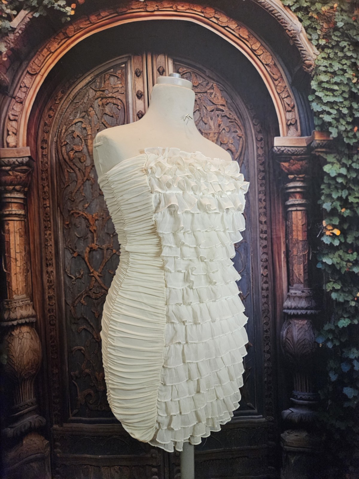 Forever 21 Juniors Medium Ivory Strapless Ruffle Mini Dress Ruched Party Dress