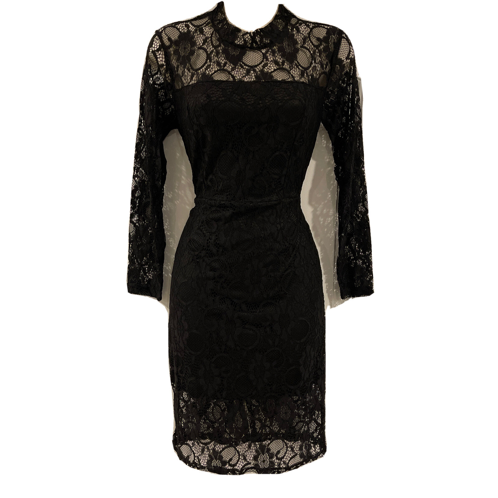 New Shen Shuo Size US XS Black Formal Lace Dress Long Sleeve A Line