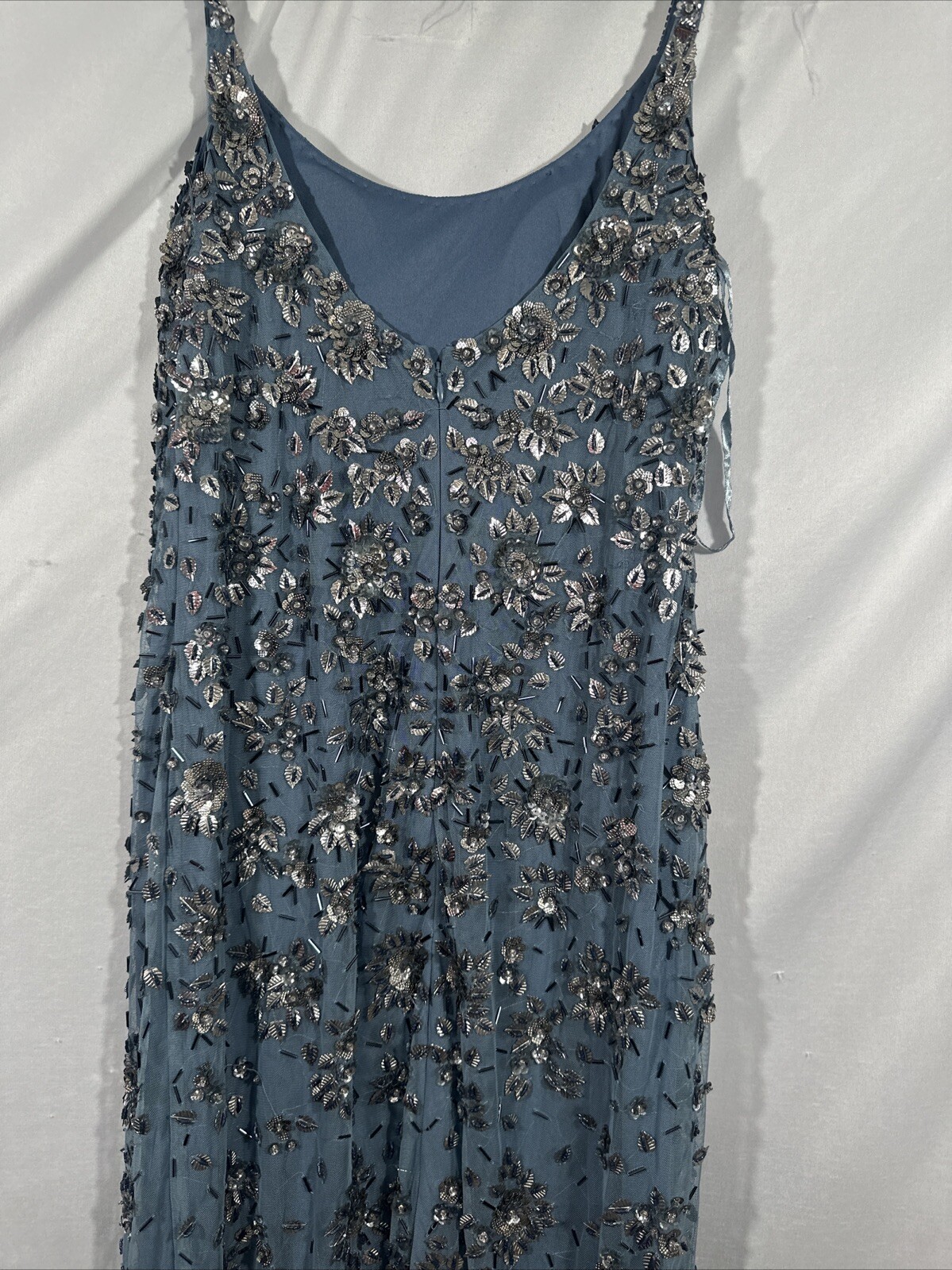 NWT Mac Duggal [ 10 ] 5477 Floral Embellished Scoop Neck Gown in Slate Grey J987