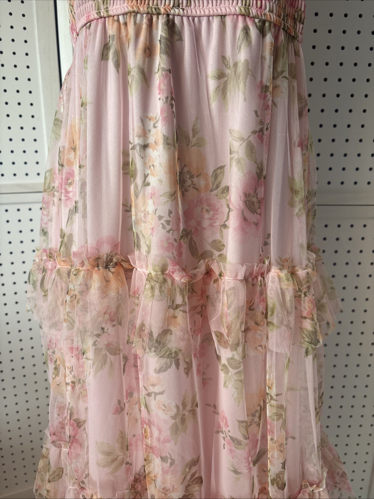 STUNNING ByThe River Pink Full Length Sleeveless Chiffon Dress, Button Neck Sz L