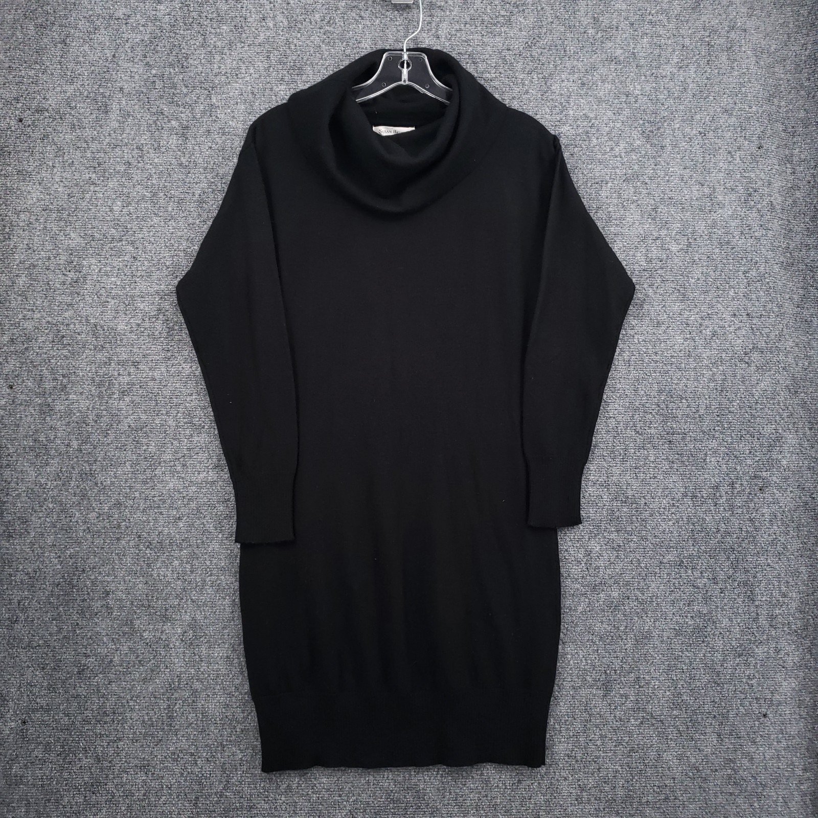 Susan Bristol Sweater Dress Womens XS Black Merino Wool Cowl Neck Long Sleeve