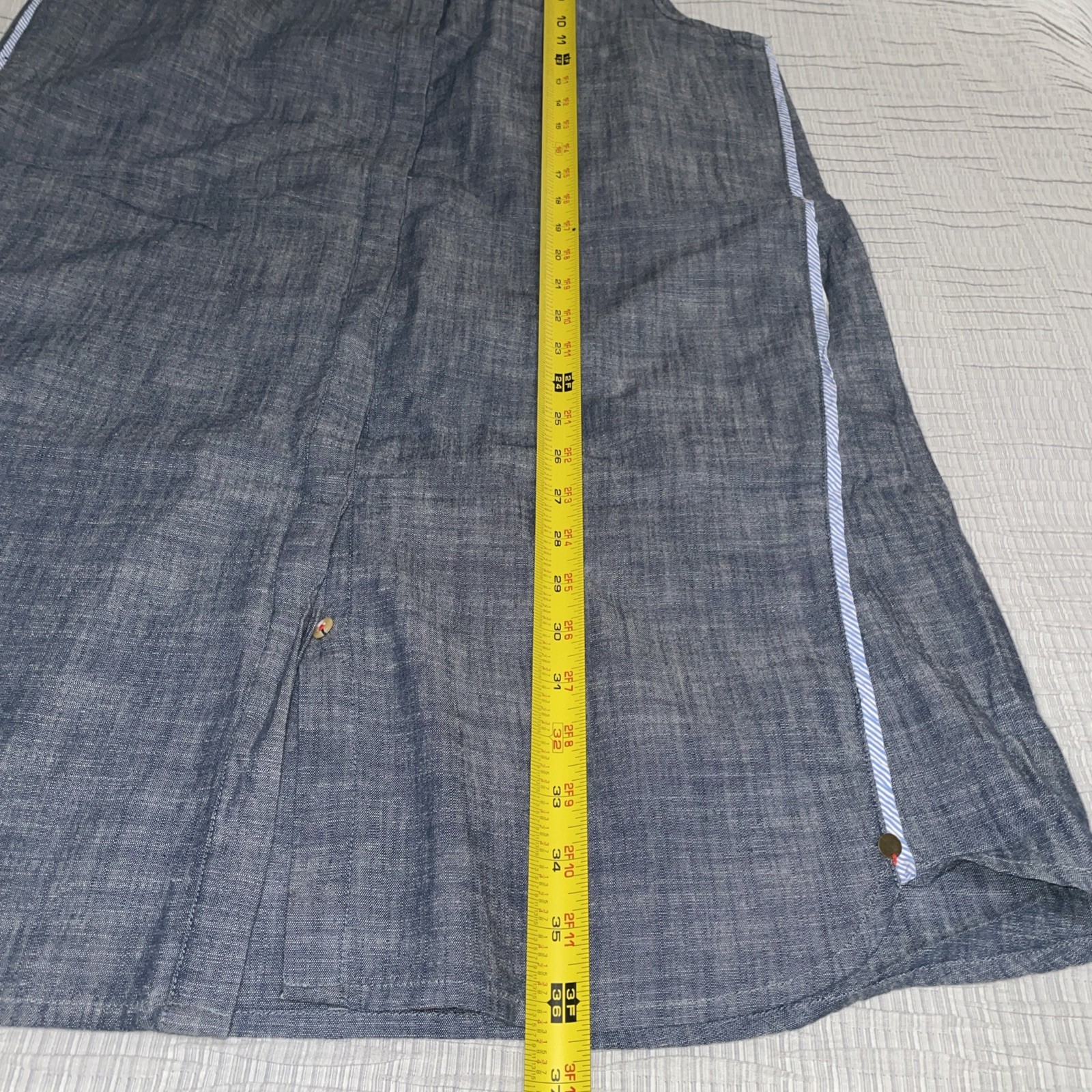 Hatley Chambray Shift Dress | Coastal Preppy | Stripe Piping | Sleeveless Sz Lg