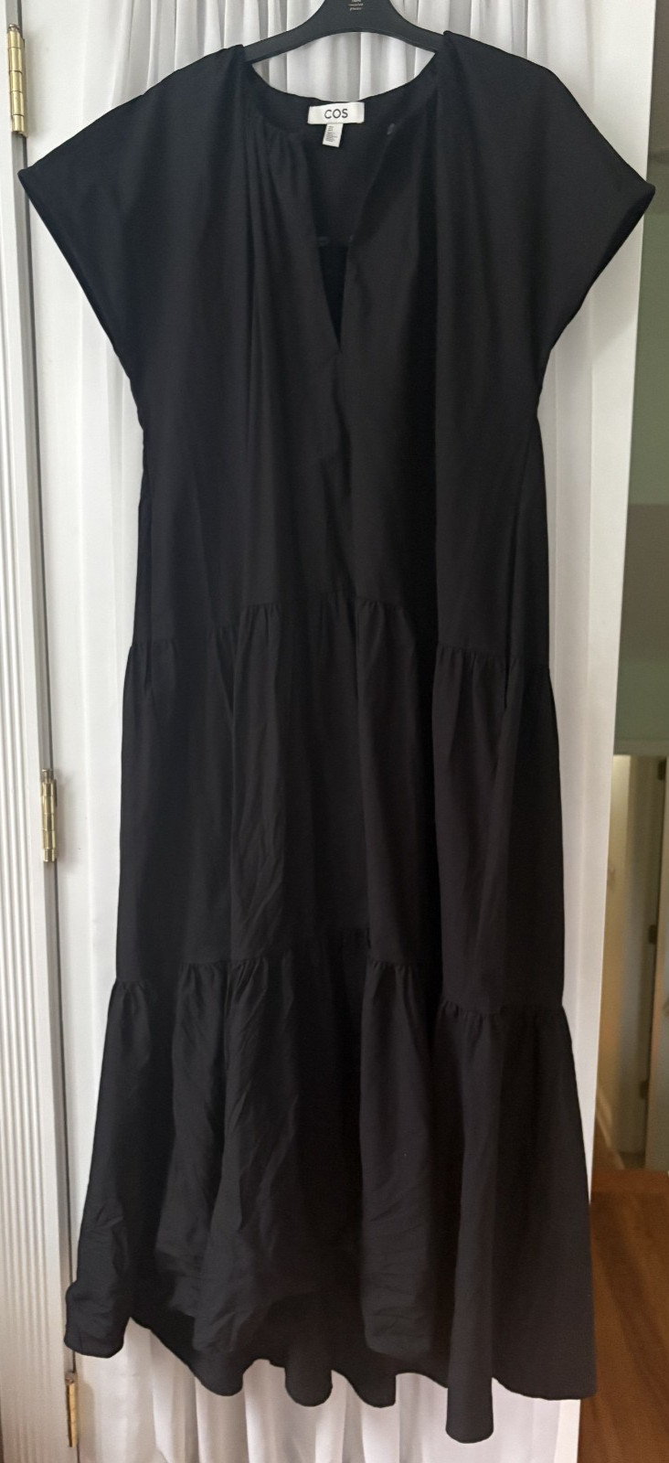 COS Black Oversized Ruffle Tiered Cotton Maxi Dress sz M