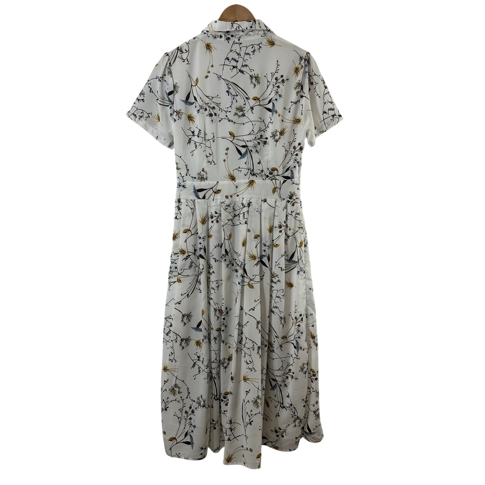 Ivy City Co White Floral Wildflower Tie Neck Pleated Midi Dress Womens Size M