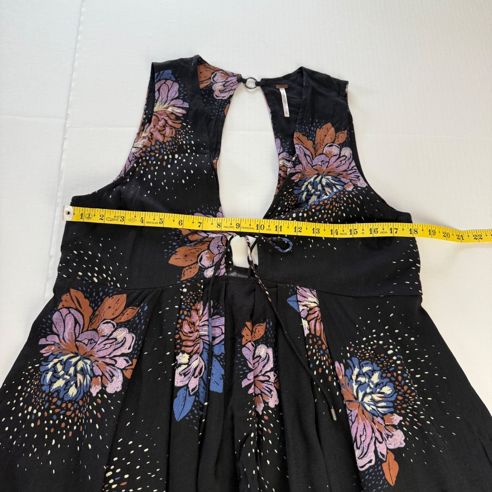 Free People Lovely Day Tie Front Mini Dress Tunic Black Floral Open Back XS