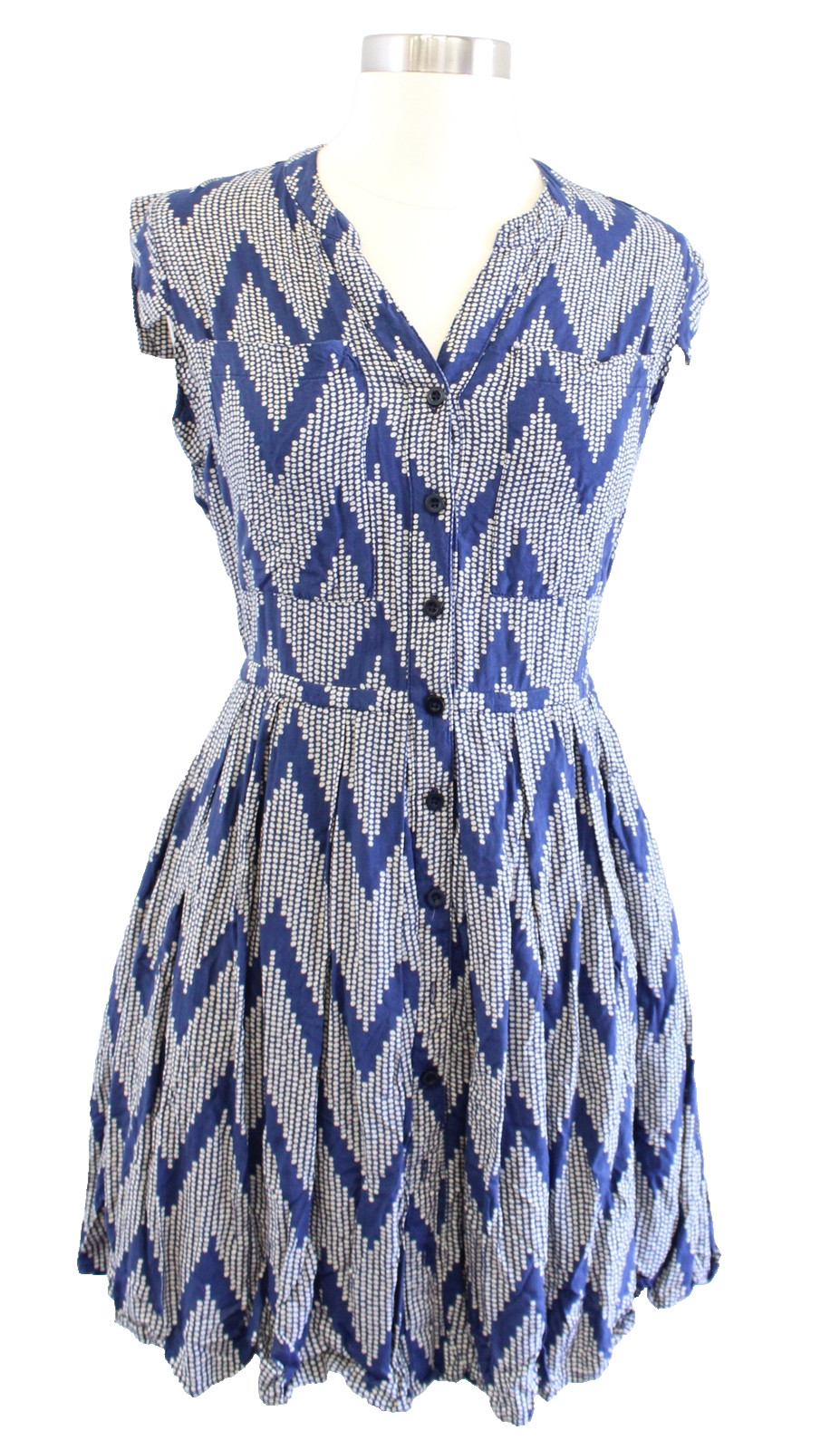 11 1 Tylho Anthropologie Chevron Dots Fit and Flare Mini Dress Size S Blue