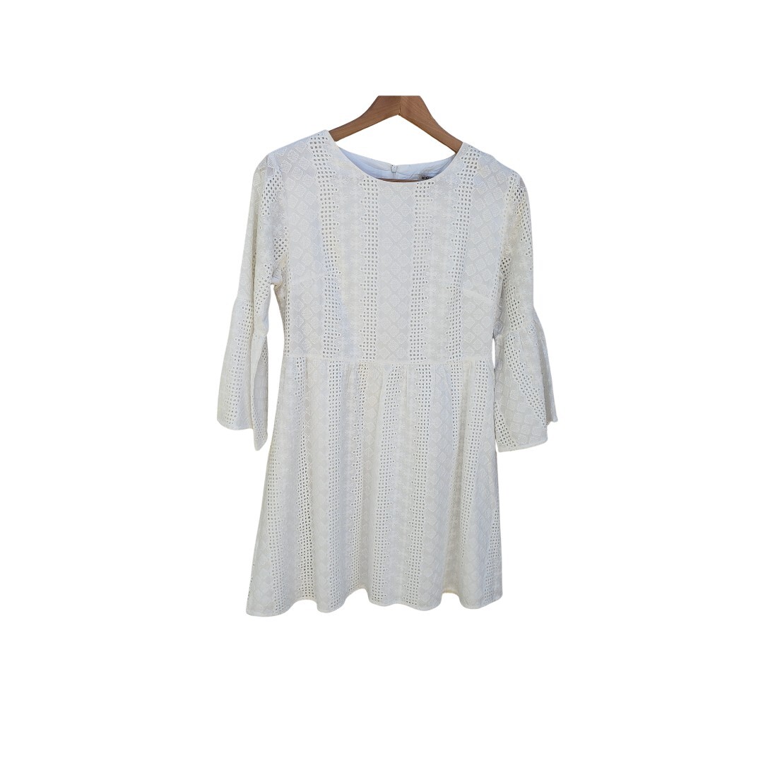 NWT Miss Kelly 1999 Lace Eyelet Fitted Dress Bell Sleeve L