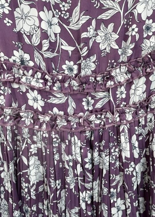 NEW NWT Purple Floral Sz Large Ruffled Pleated Silky Long Sleeve Mini Dress CATO