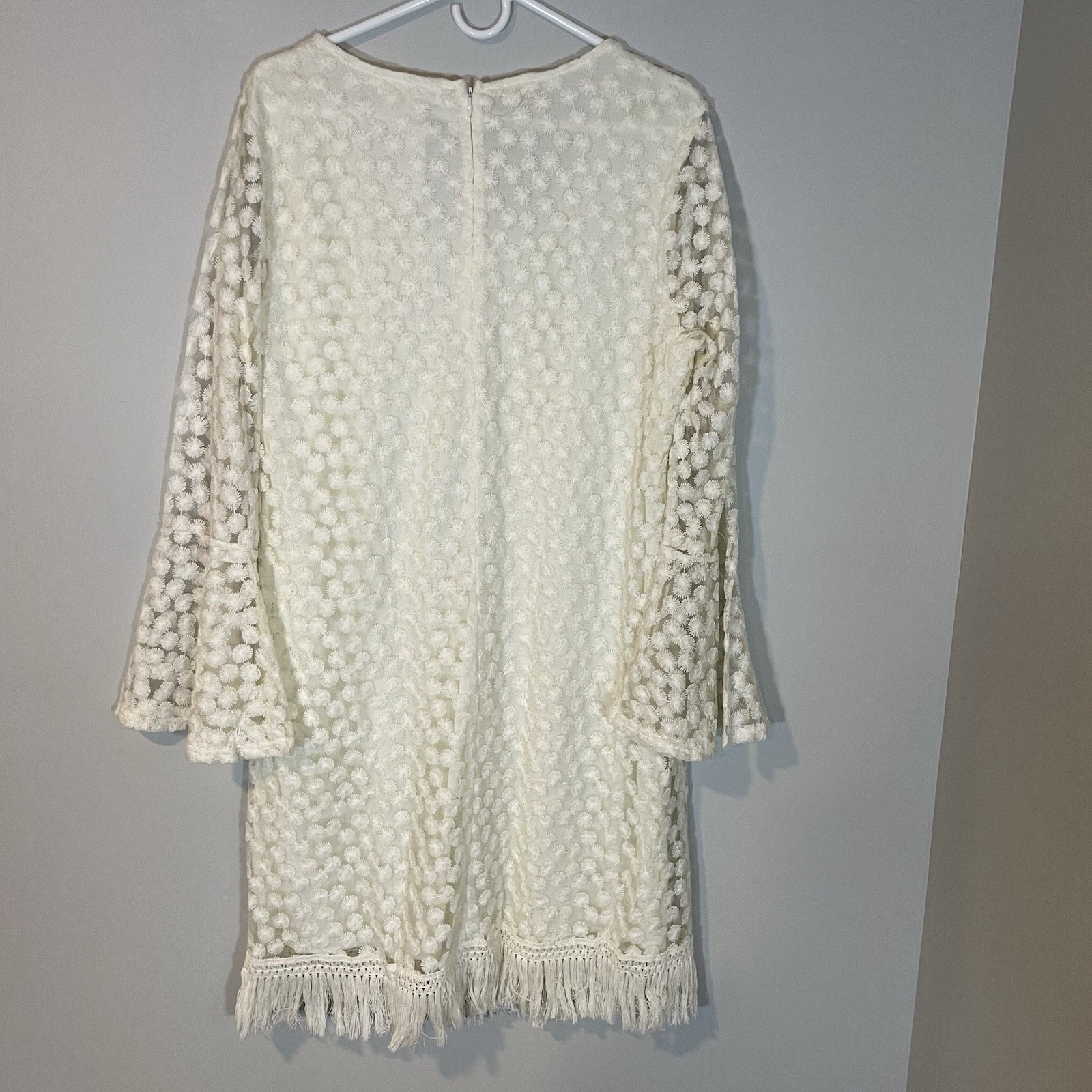 Indigo Soul Boho Lace Crochet Mesh Embroidered Dress Bell Sleeve Women L