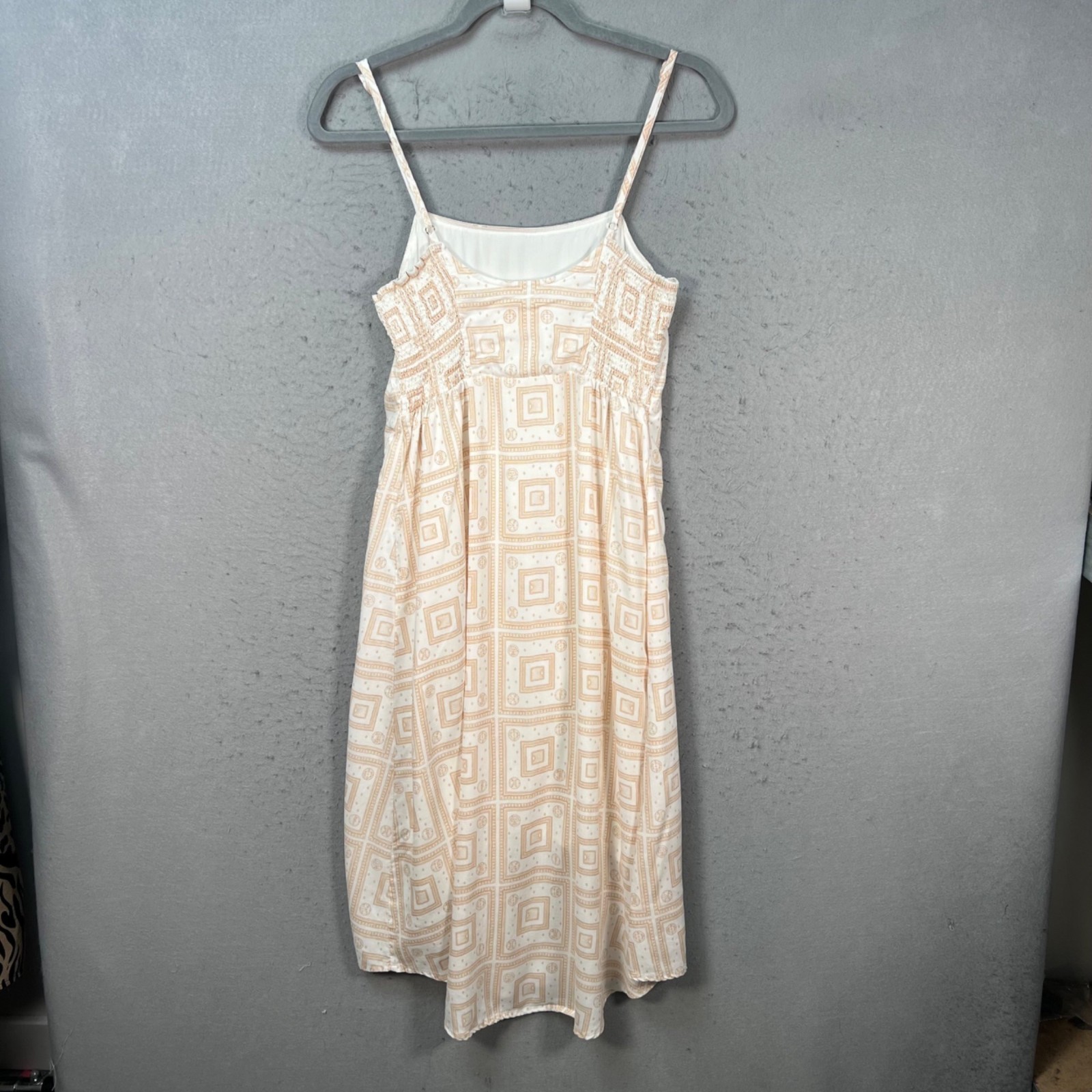 Sancia Womens Size XS Beige Geometric Print Midi Dress w/ Adjustable Straps