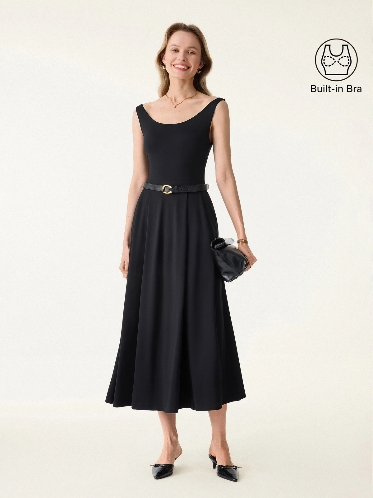 Best Seller OGL Balletic Scoop Neck Midi Bra Dress with Pockets
