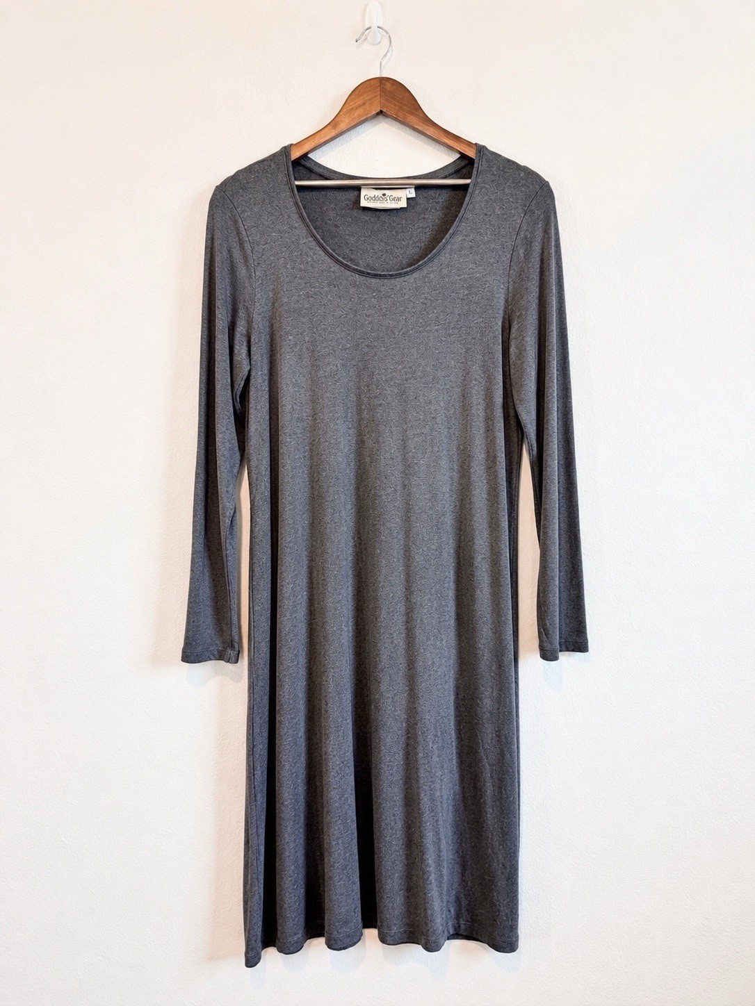 Goddess Gear Bamboo Midi Dress Minimalist Lagenlook Lounge Travel Gray Large G93