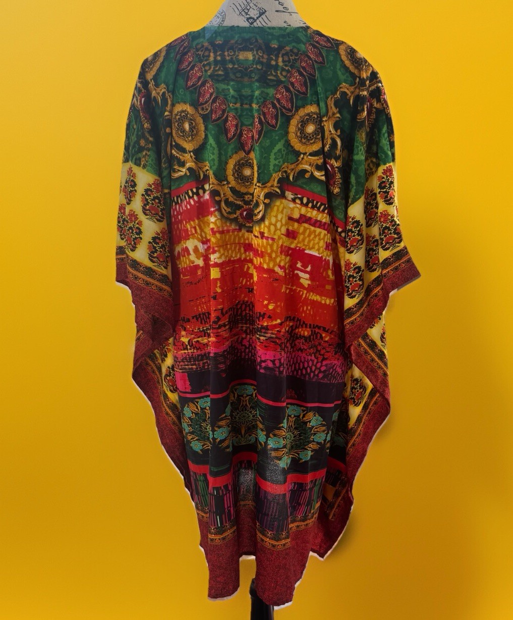 Just Class Kaftan V-Neck Rhinestone Trim Dress Women’s OSFM (One Size Fits Most)