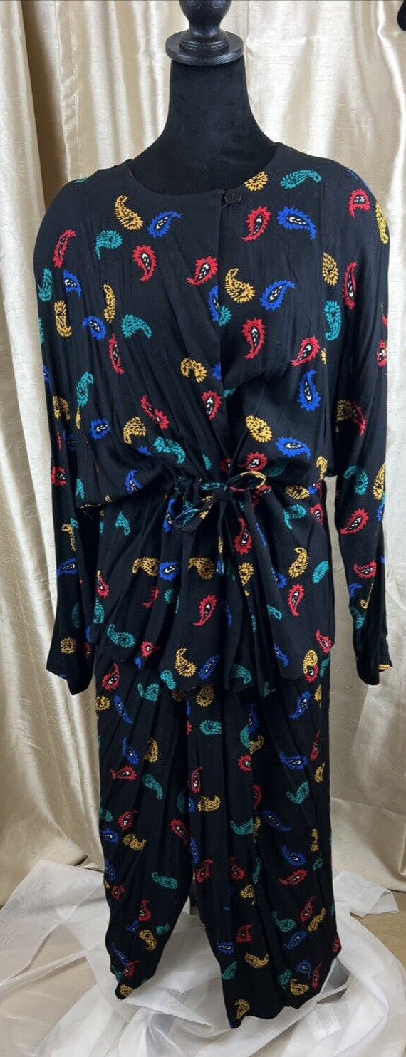 Chaus Women’s Black Crepe Pants & Long Sleeve Reversible Jacket Retro 1980 Large