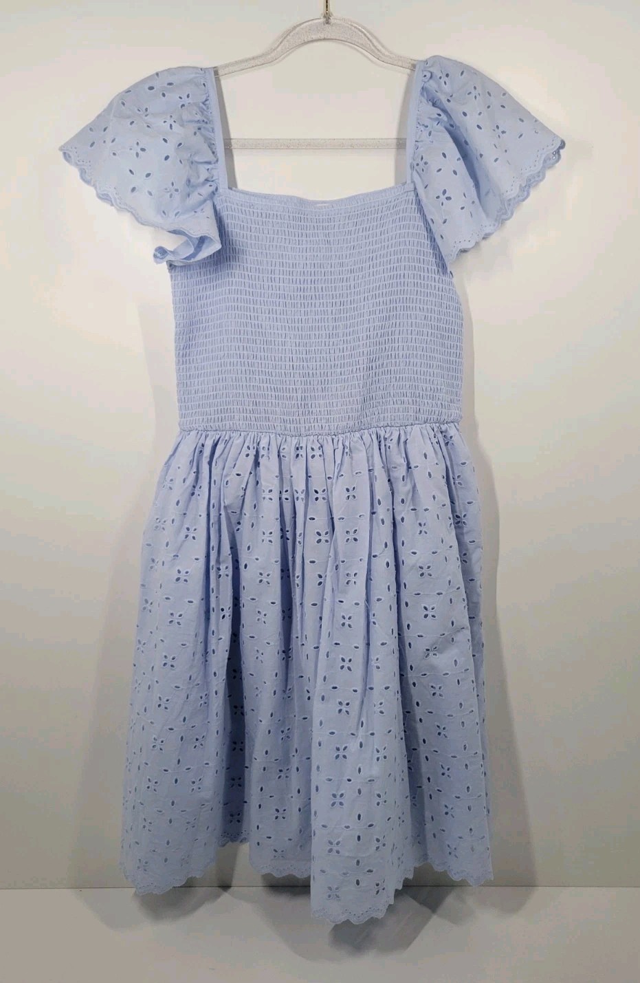 Blueberi Boulevard Light Blue Smocked Eyelet Dress Cottagecore Sundress M NWT