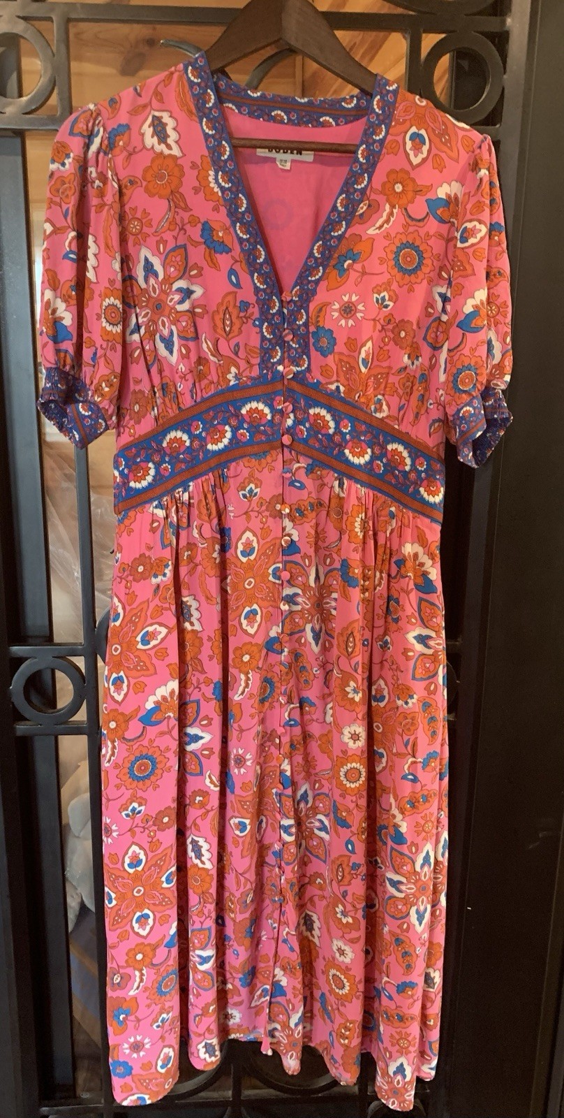Boden Womens Elsa Midi Tea Dress Boho Pink Floral Size 10R NWOT