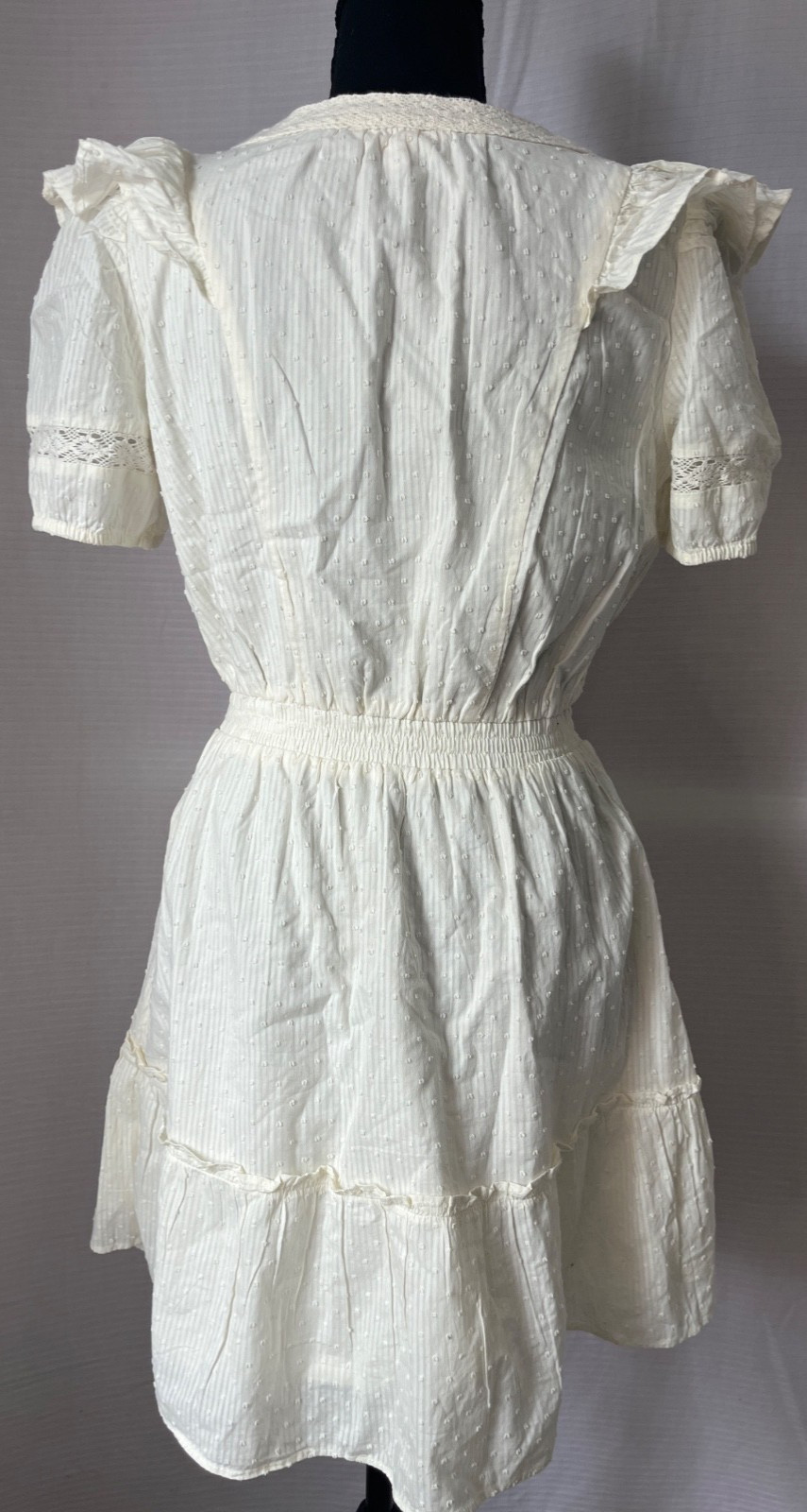 NWOT Ivory Ruffled Swiss Dot Mini Dress Small Prairie