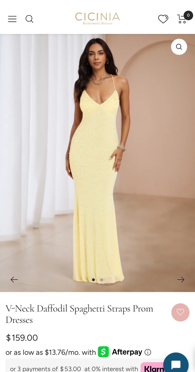 Cicinia V-Neck Daffodil Spaghetti Straps Prom Wedding Sequin Yellow Gown New