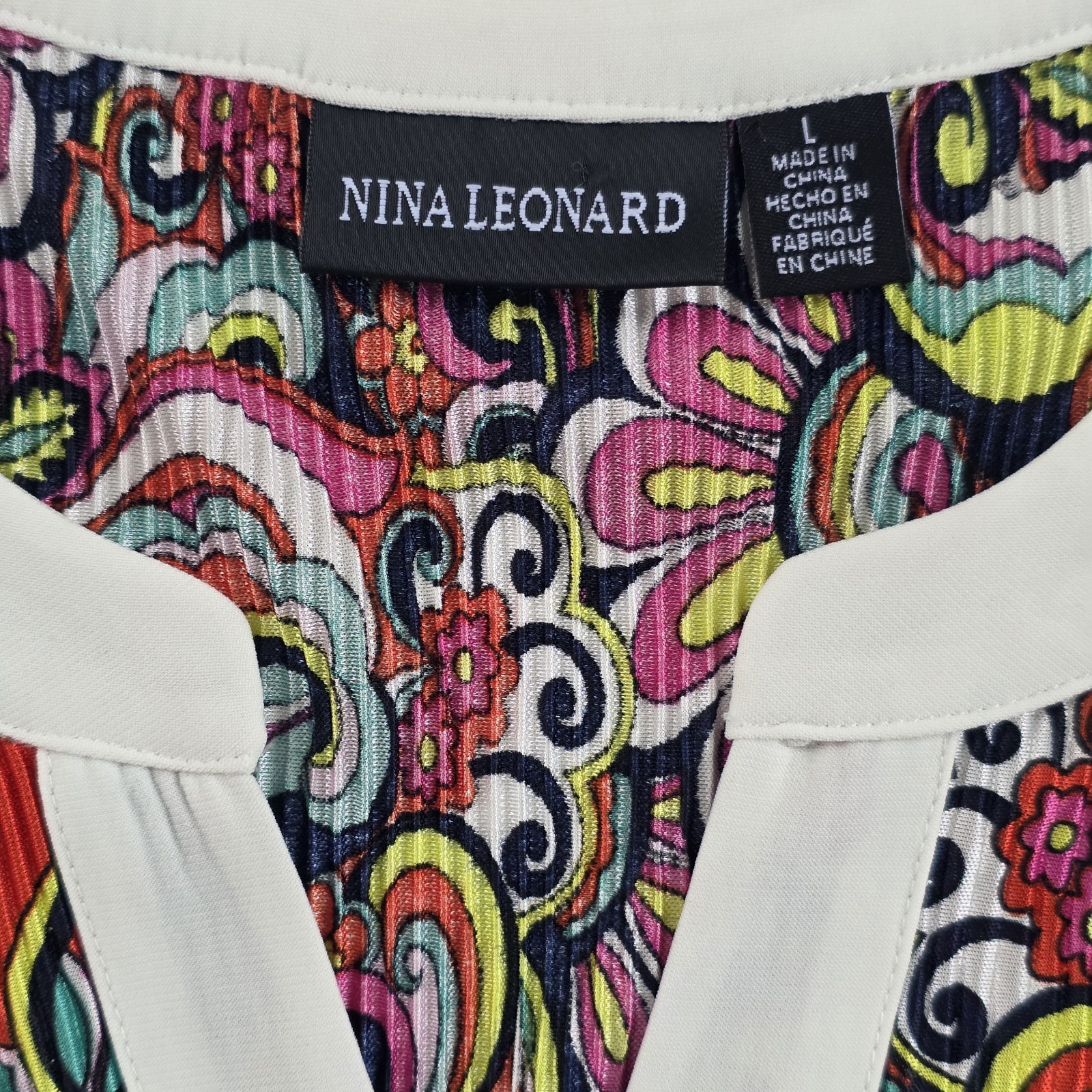 Nina Leonard Multicolor Floral Shift Midi Dress V-Neck Sleeveless Size L