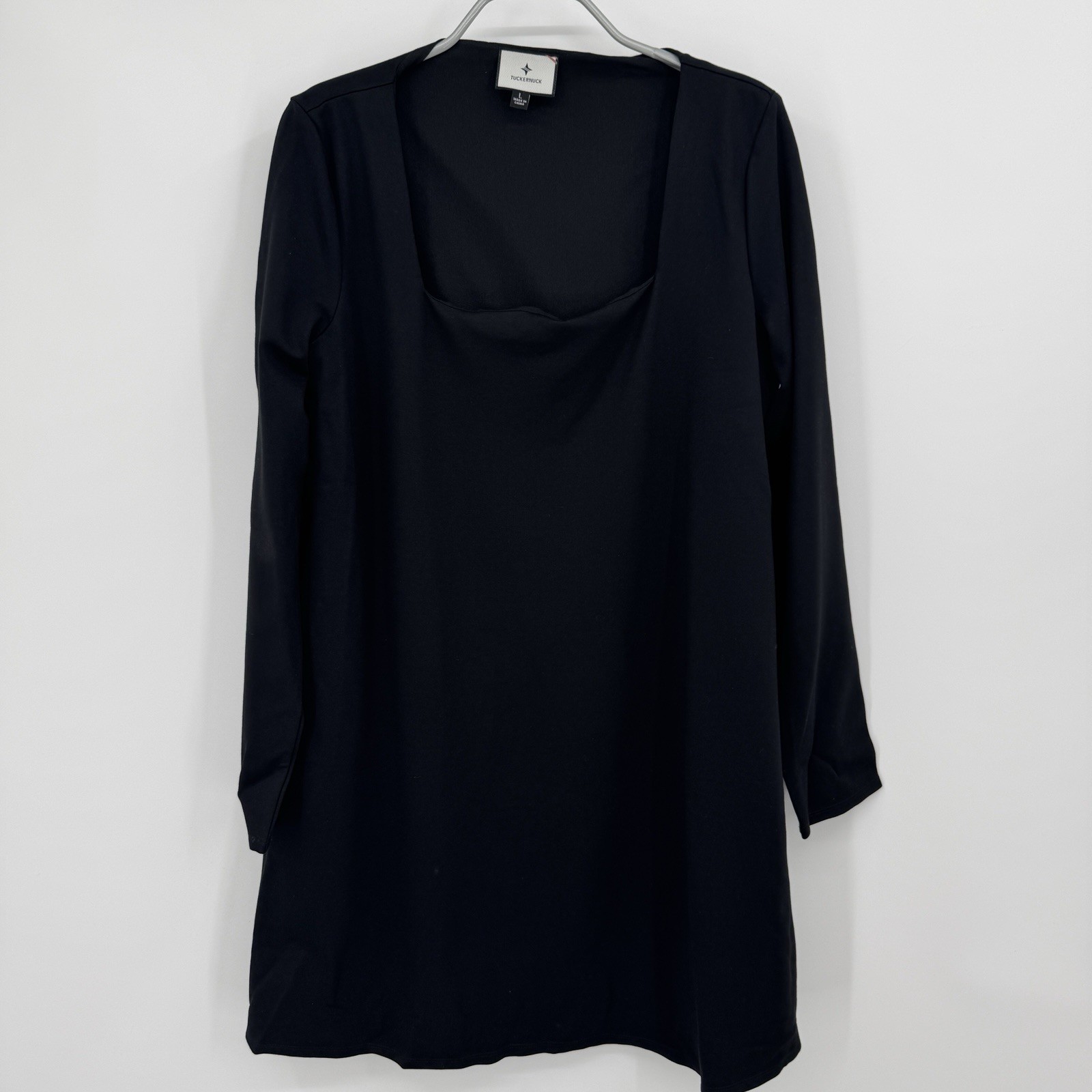 Tuckernuck Black Long Sleeve Middleton Dress sz L Mini Shift A-Line Square Neck