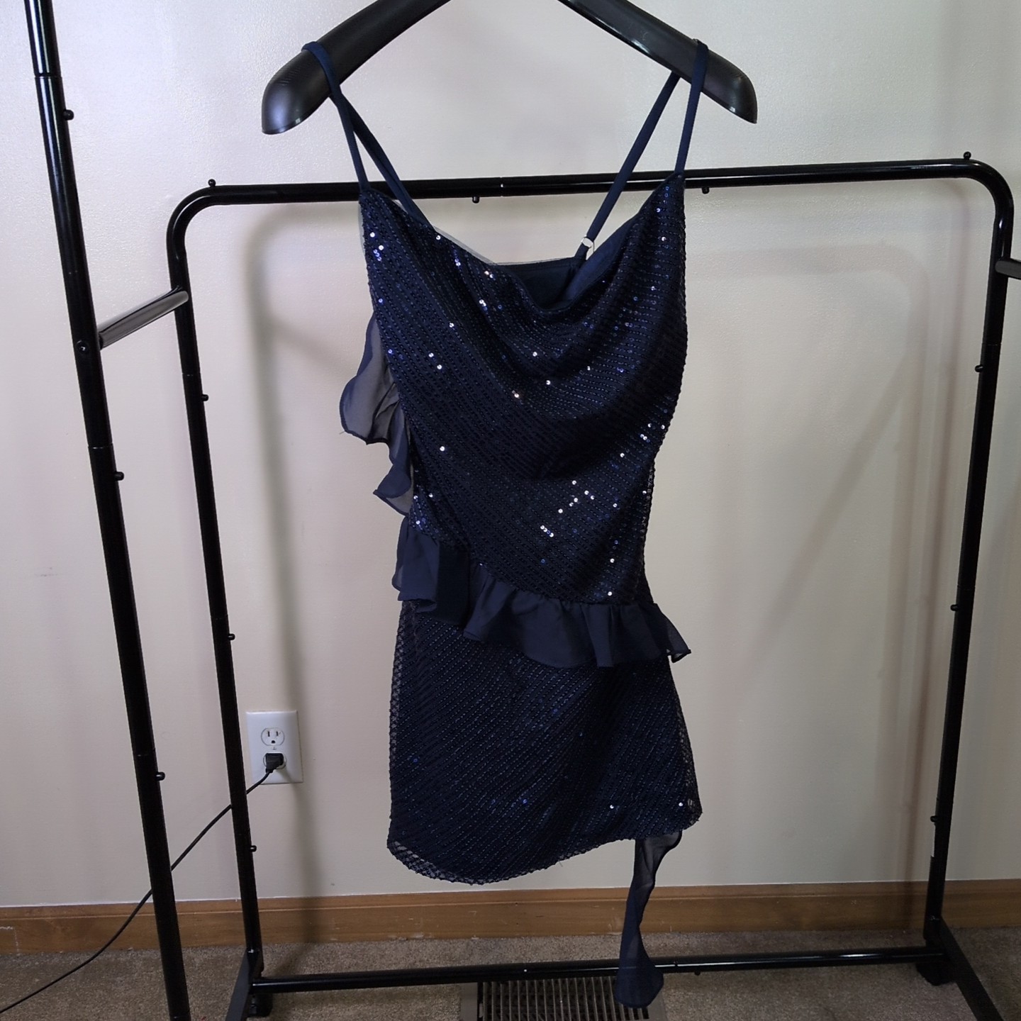 Dark Blue Sequin Ruffle Cowl Neck Minidress Sz 2 NWT