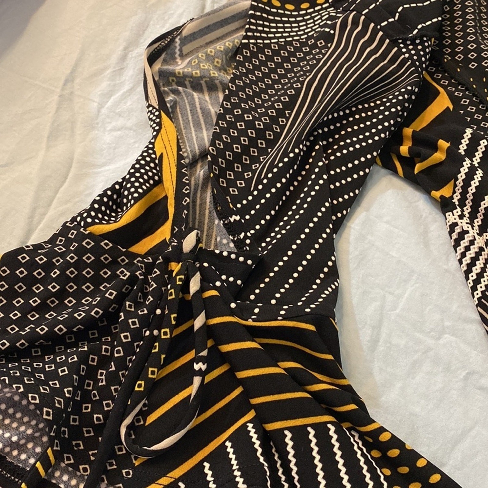 Ashley Stewart Bold Black White Yellow Fit and Flare Dress Size 14/16W