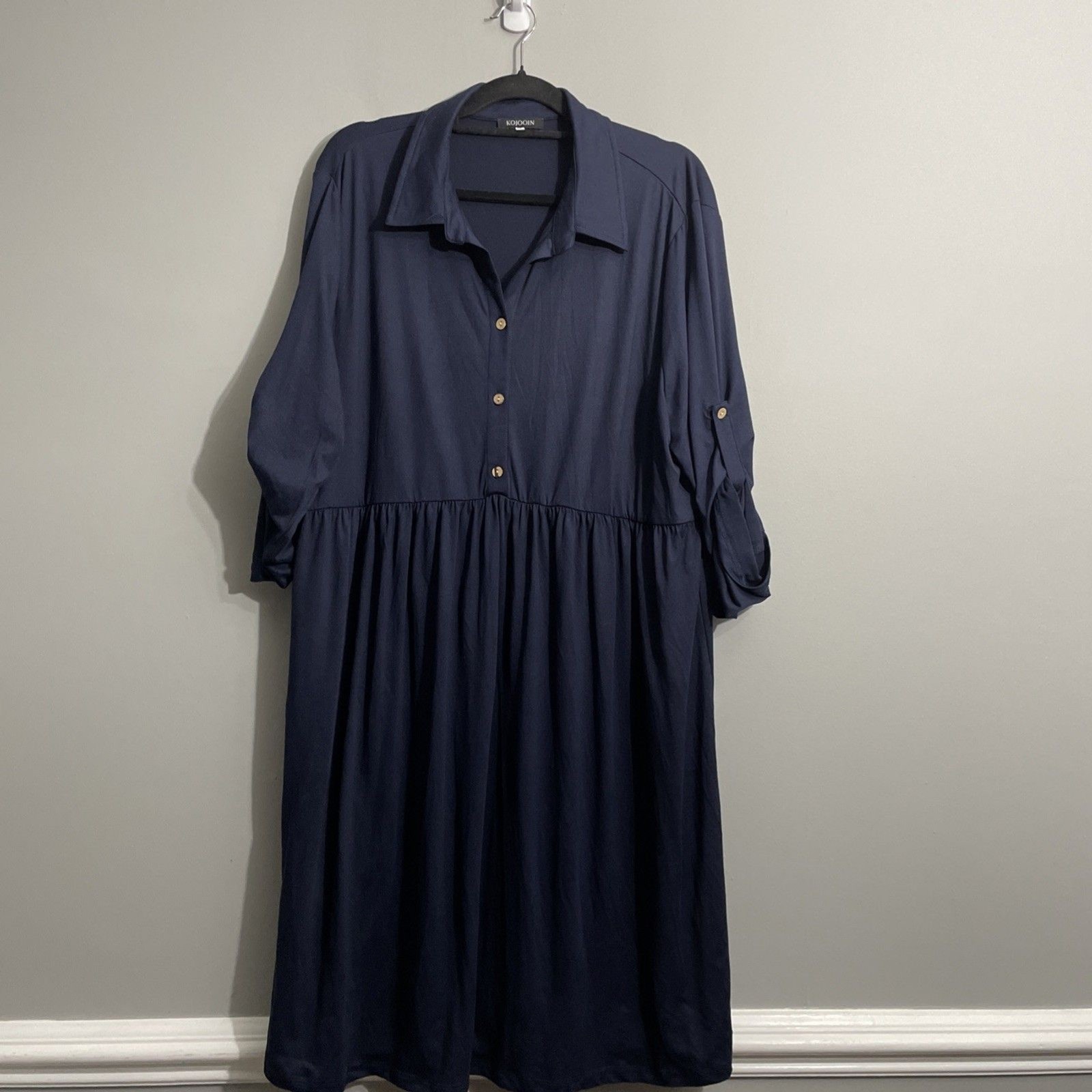 Women’s Blue Dress Size 2XL Roll-Tab Sleeve Casual Lightweight Flowy