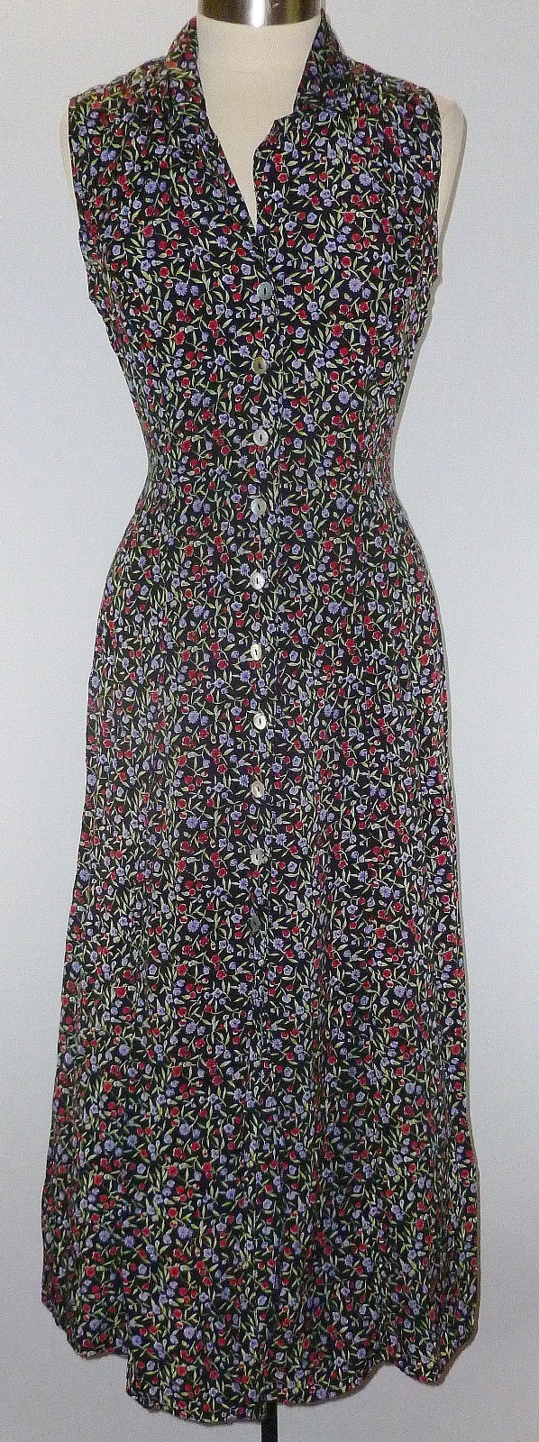 Vintage Robbie Bee Maxi Dress Size 12 Ditsy Floral Cottage Prairie Button Front