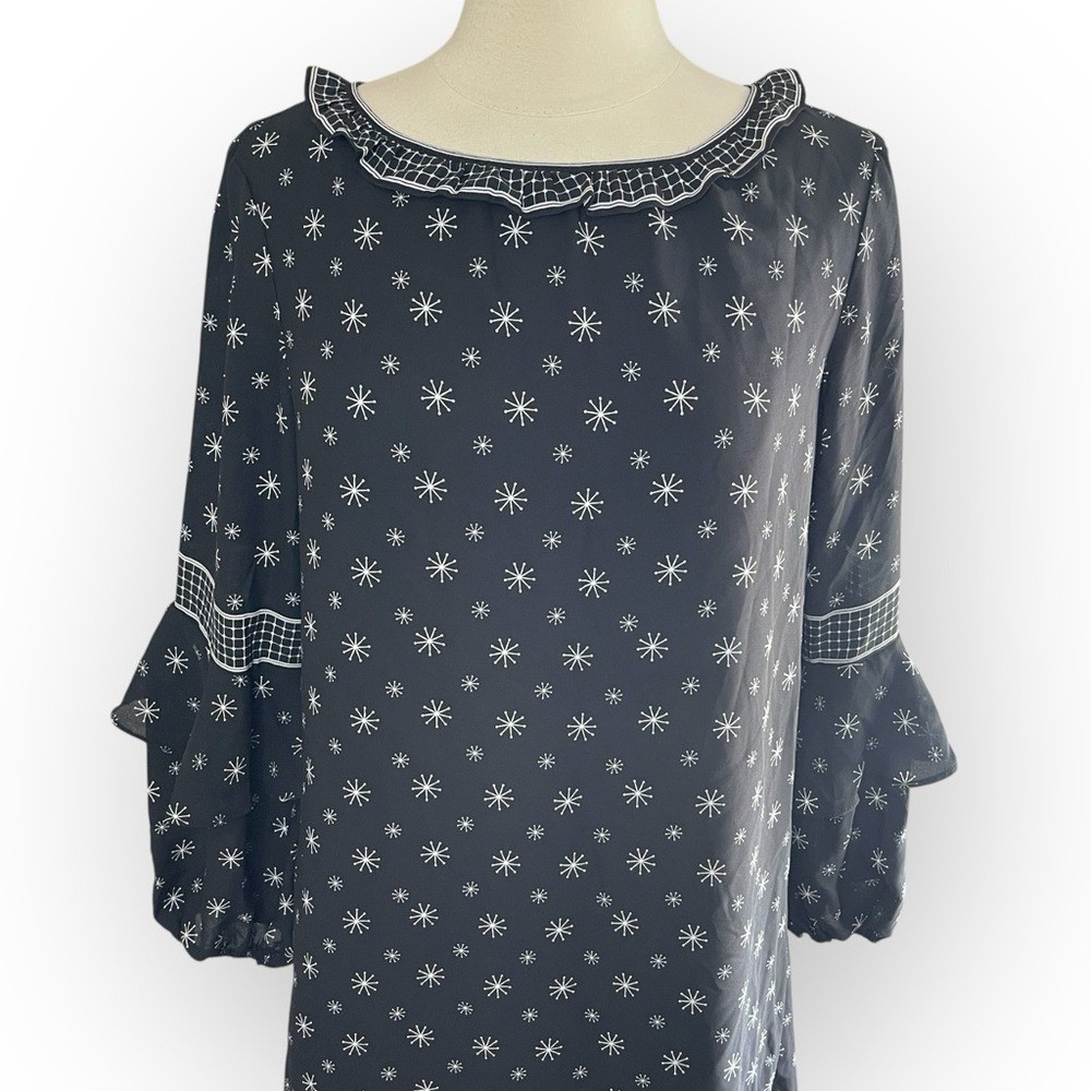 NWT MAX STUDIO Long Ruffle Sleeve Black & White Mini Shift Dress, Medium