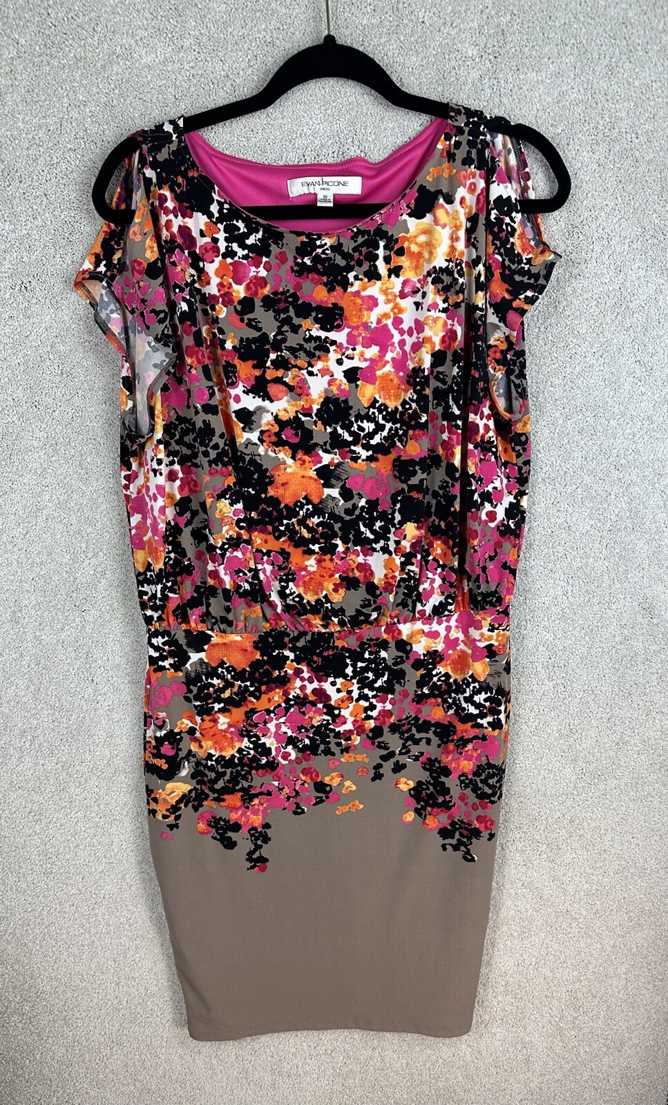 Evan Picone Dress Womens 10 Split Sleeve Round Neck Artsy Colorful Floral