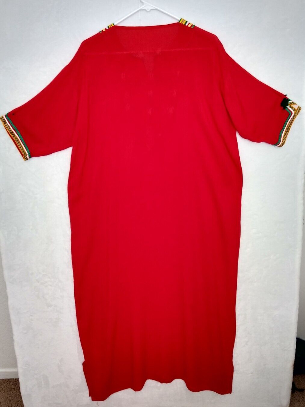 Moroccan Kaftan Gandoura Berber Clothes Handmade Dress Bohemian Red Ribbon Women