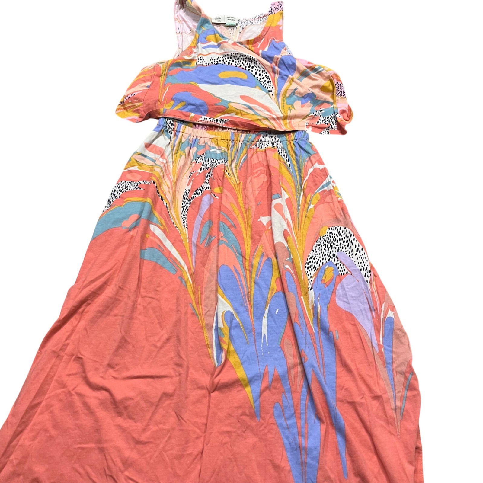 Saturday Sunday Anthropologie Abstract Print Maxi Dress XS Pink Orange