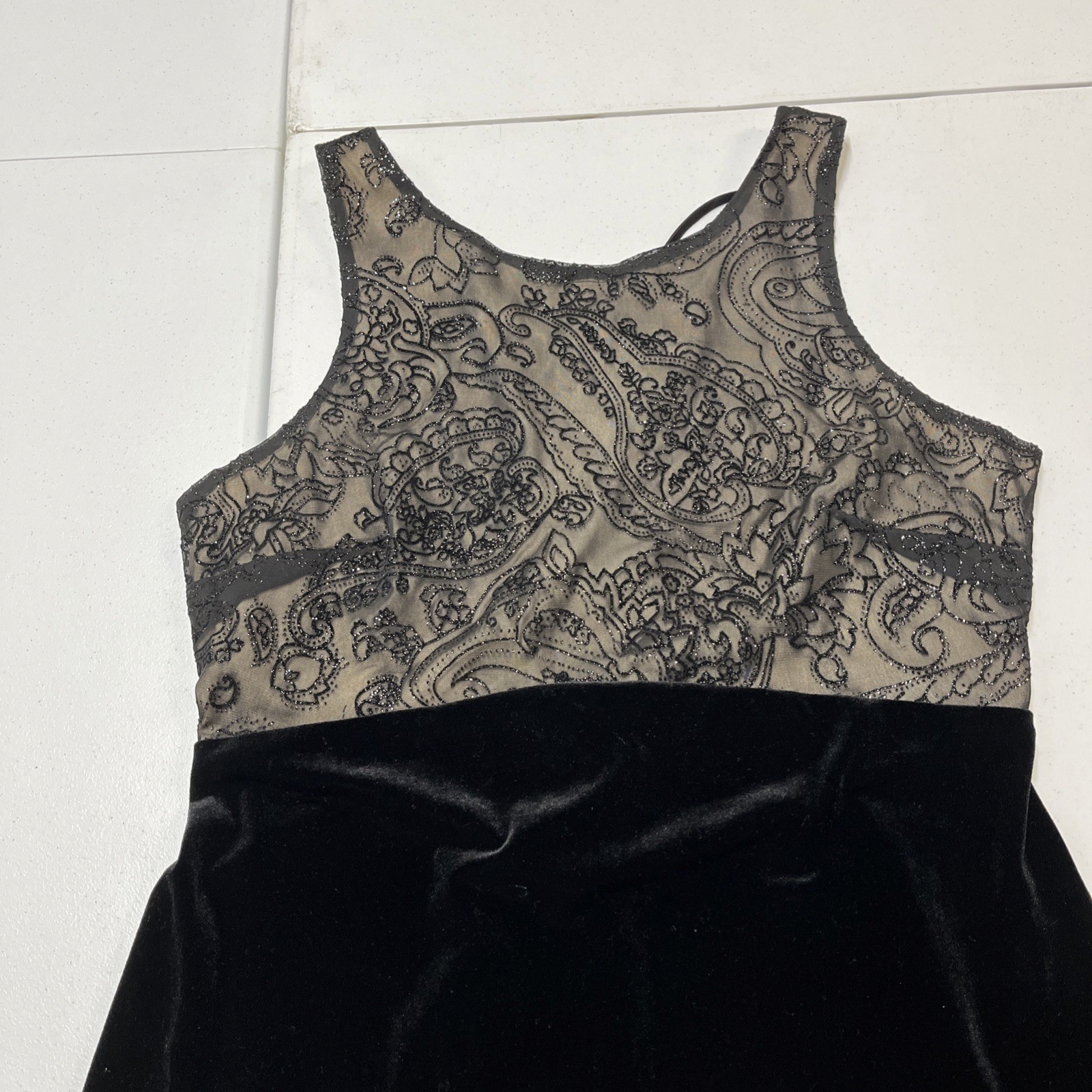 Vintage Connected Apparel Y2K Dress 12 Black Velvet Mesh Sheer Mesh Bodice Maxi