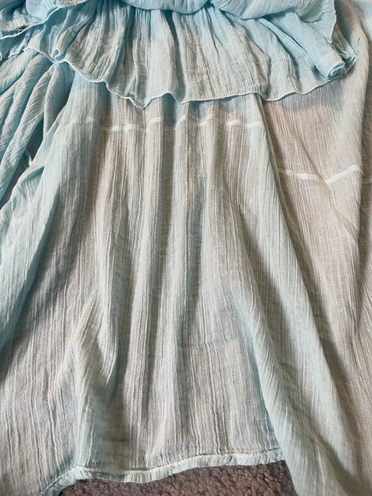 Halter Neck Handkerchief Hem Dress Sz M Lace Trim Blue Crinkled Rayon Lagenlook
