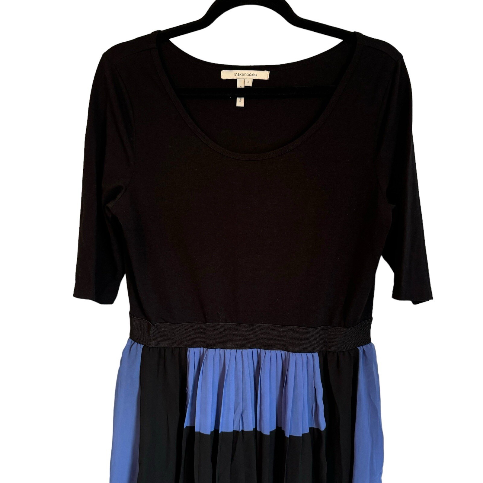 Max & Cleo Dress Size L Black Multi Pleated Fit And Flare Women Dress